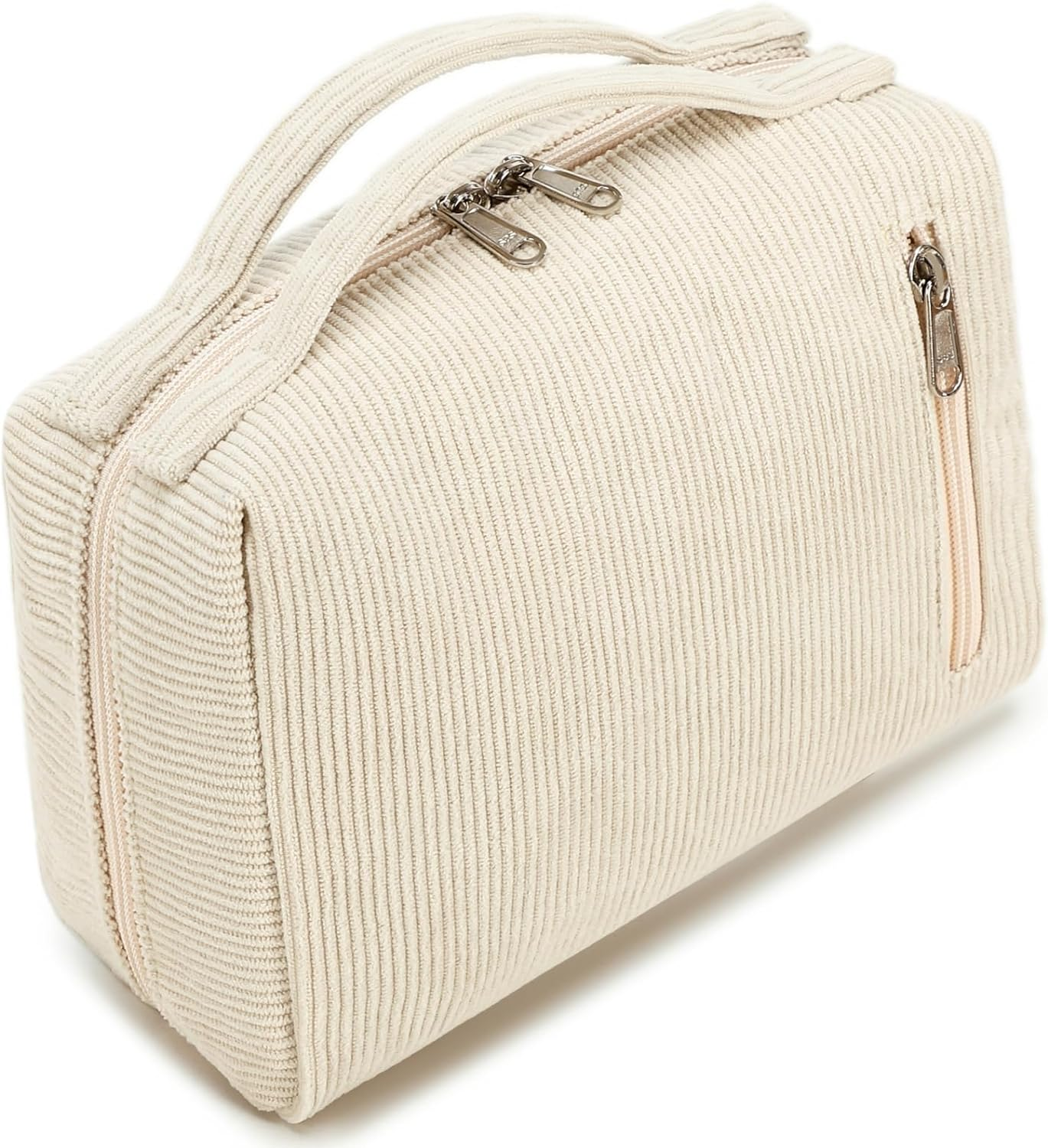 Bluboon Makeup Bag Zipper Pouch Travel Portable Cosmetic Bag Organizer for Women and Girls, Beige Strawberry Corduroy, Strawberry Corduroy Beige Cosmetic Bag