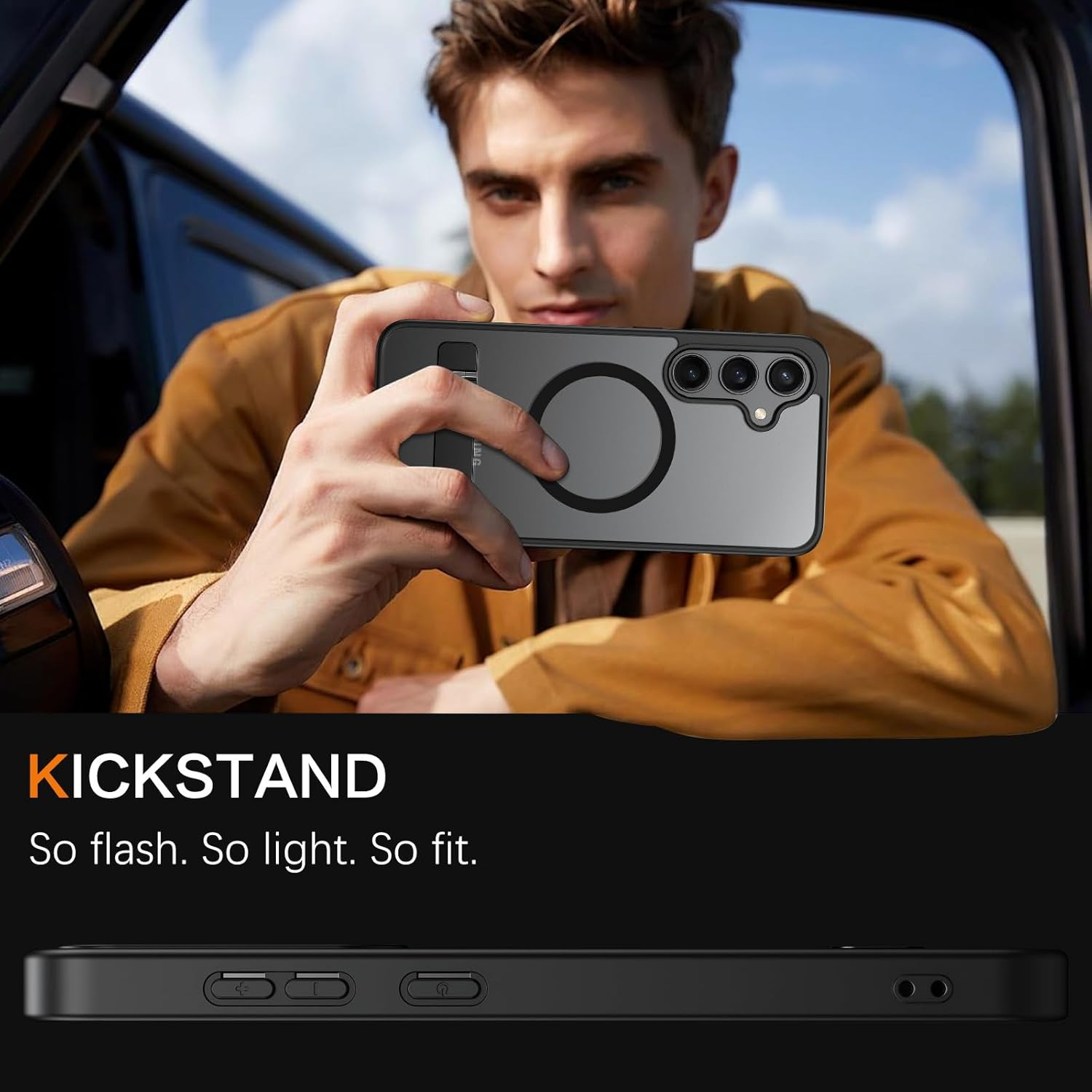 VENINGO Samsung Galaxy S24 FE 5G Case, Magnetic Cover with Invisible Kickstand, Compatible with Magsafe Slim Fit Anti-Scratch Military Grade Drop Protection Matte Translucent Hybrid Shockproof, Black image number 3