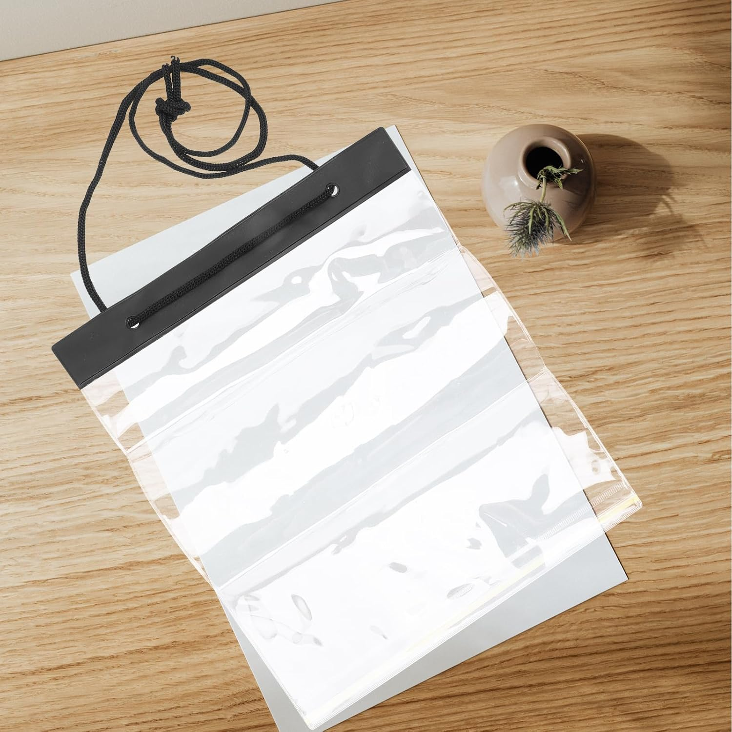 WRITWAA Waterproof Drawstring Map Bag PVC Travel File Organizer Pouch for Outdoor Training and Hiking, Lightweight Office Document Storage Holder, Foldable White S Size image number 4