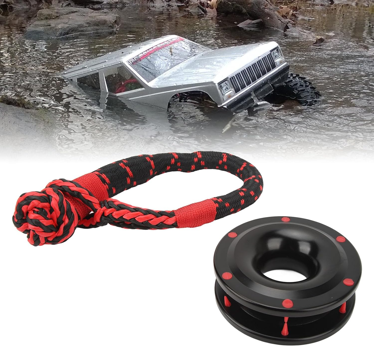 Soft Shackle Recovery Ring Kit - 22000Lbs Winch Rope and Snatch Ring, Rope Retention Pulley Combo for off Road ATV UTV Truck image number 3