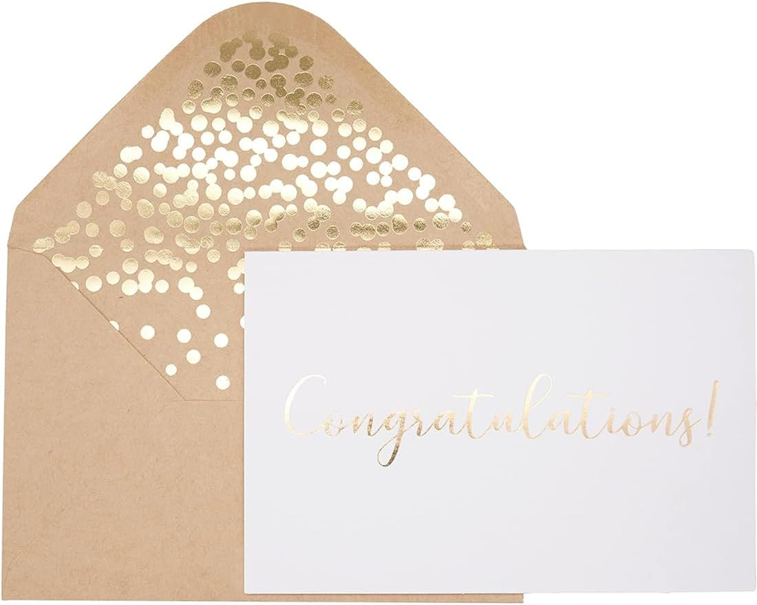 50Pcs Congratulations Cards with Envelopes, 4"X6" Elegant Greeting Cards with &lsquo;&rsquo;Congratulations&rsquo;&rsquo; Embossed in Gold Foil Letters, Kraft Envelopes Congrats Cards for Engagement Graduation Wedding (White) image number 3