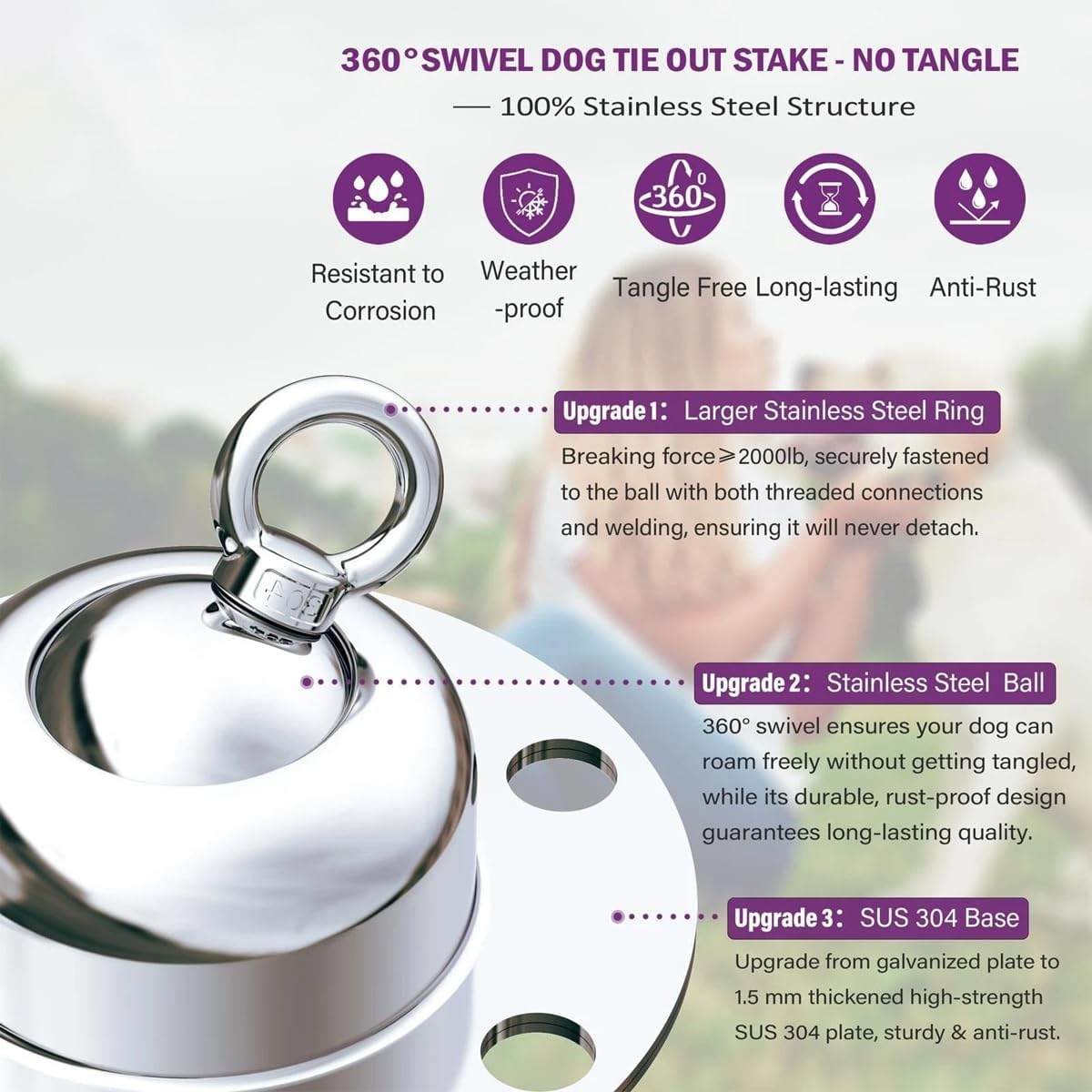 AIMALL Heavy Duty 360&deg; Rotating Dog Anchor Stake, 2.82 Inch Diameter, Rustproof Iron Pet Leash for Garden/Camping, Dog User Outdoor Safety Stake image number 6