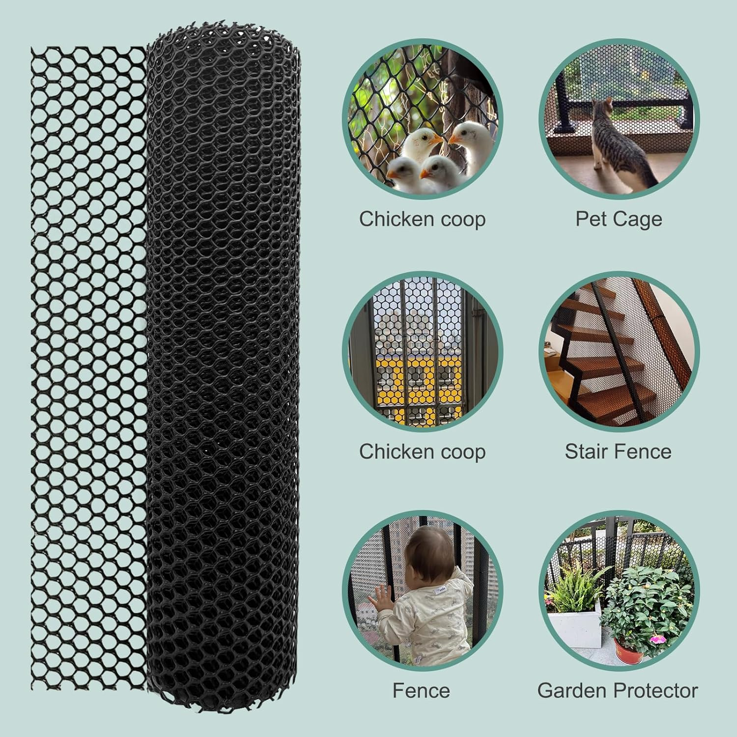Chicken Plastic Wire Fencing Mesh - Heavy-Duty Plastic Chicken Black Wire Fence Mesh for Gardening, Barrier Netting, Poultry Dogs Rabbit Fencing (Black, 15.7IN X 33FT)