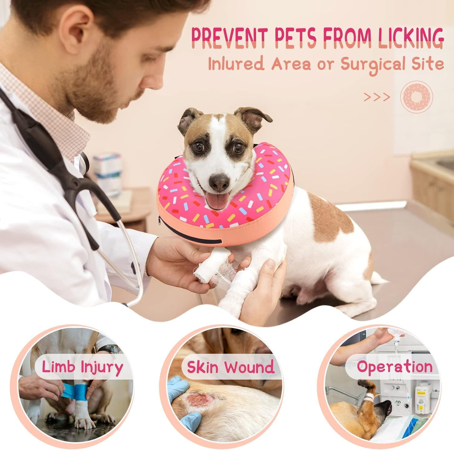 Bluvora Inflatable Dog Cone Collar Alternative after Surgery, Doggie Neck Donut Collar Recovery Collar, Soft Dog Cone for Small Medium Large Dogs (Pink, Small) image number 2