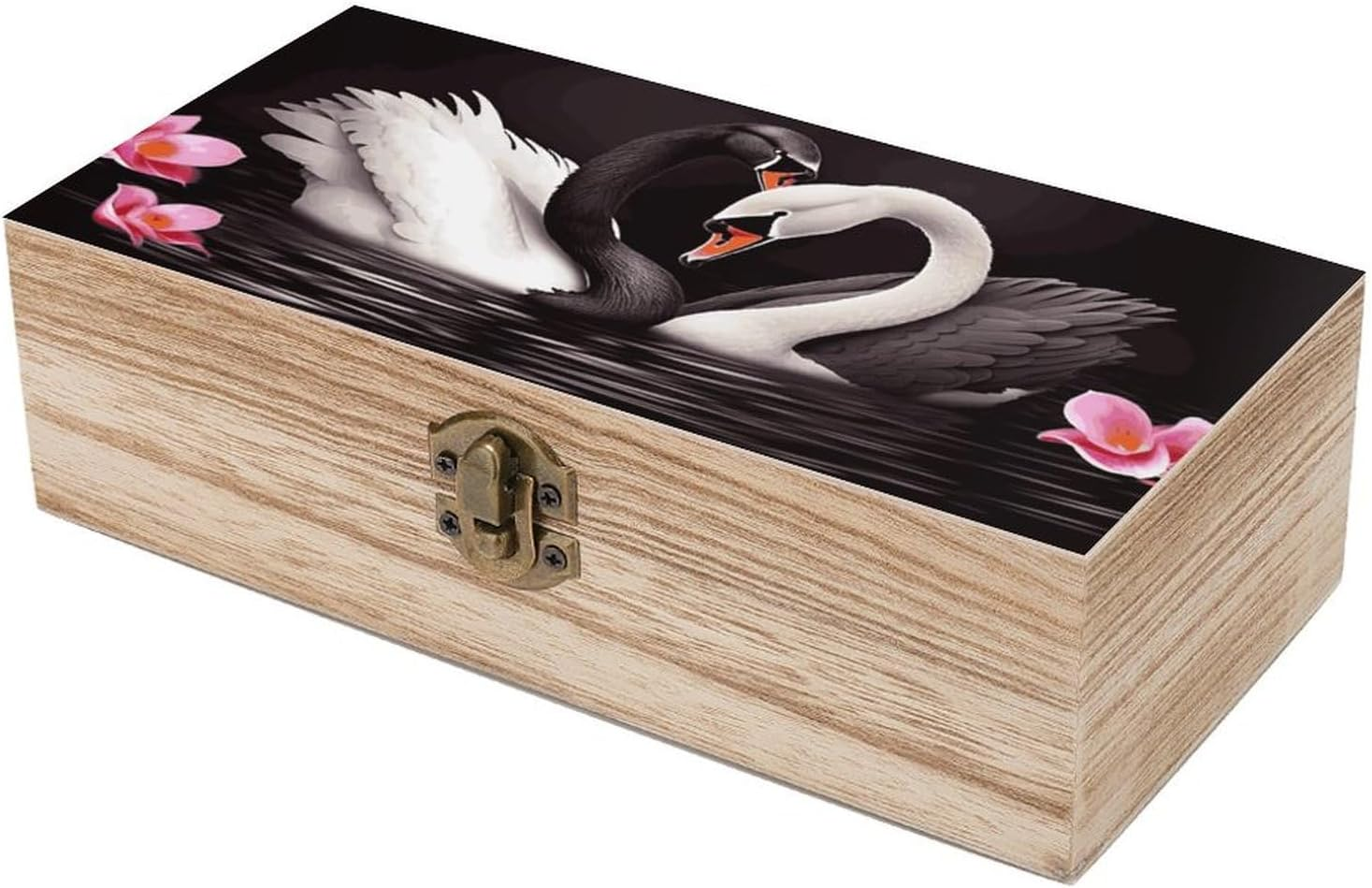 Black White Swan Wooden Box Wood Wedding Keepsake Boxes with Lids Small Decorative Boxes Lightweight Wooden Memory Storage Box for Crafts Keepsakes Jewelry Photo Letter Storage image number 5