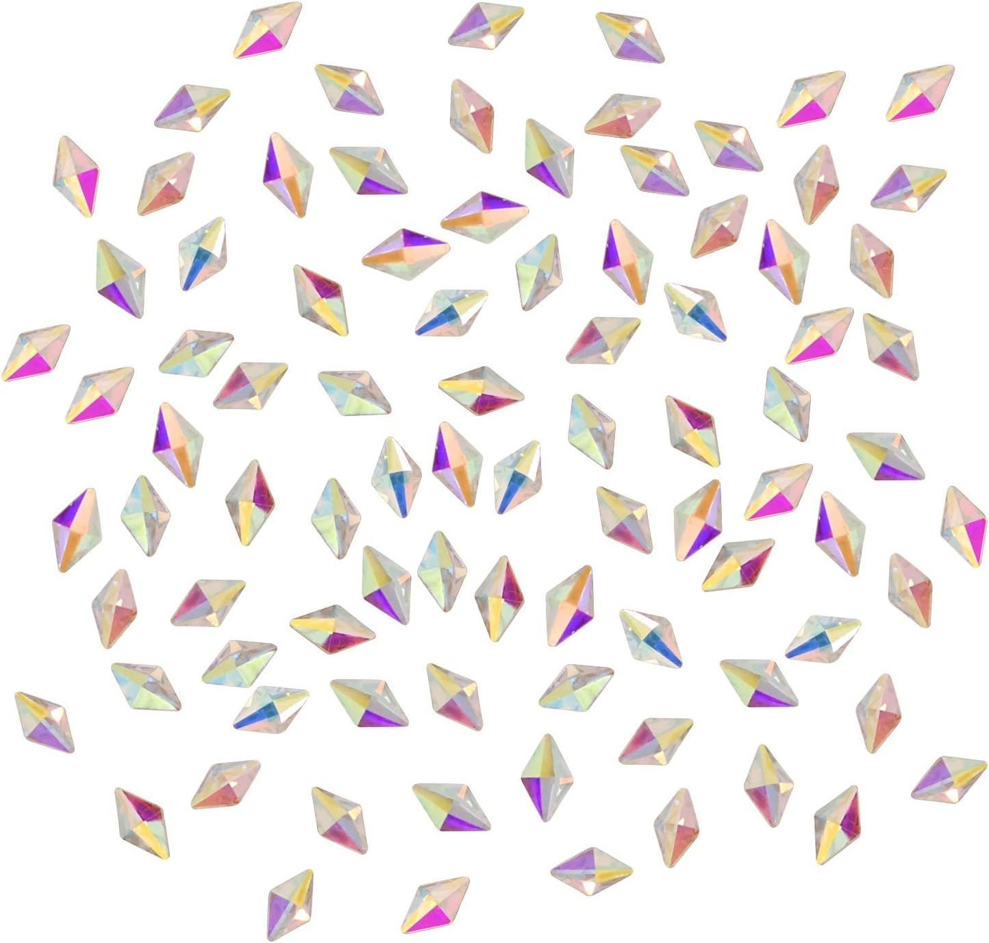 Honbay 100PCS 6X10Mm Crystal AB Flat Back Rhinestones Super Shiny Rhombus Gems for Nail Art, DIY Crafts, Phone, Clothes, Shoes and More image number 4