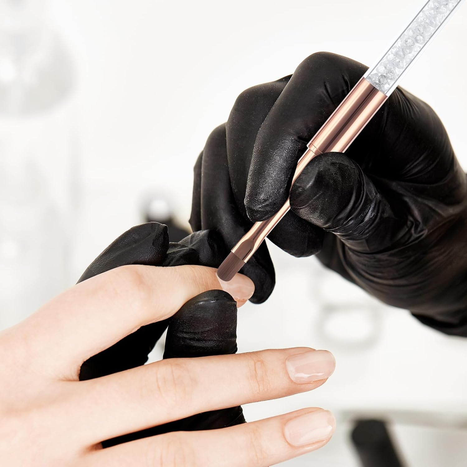 Larrel Pack of 2 Gel Brushes for Nails, Flat Nail Brushes with Lid, Rose Gold Nail Art Brush, Gel Brush, Nail Brush, UV Rhinestone Handle, Painting Brush, Gel Nail Art Brush for Nail Design, Nail Art