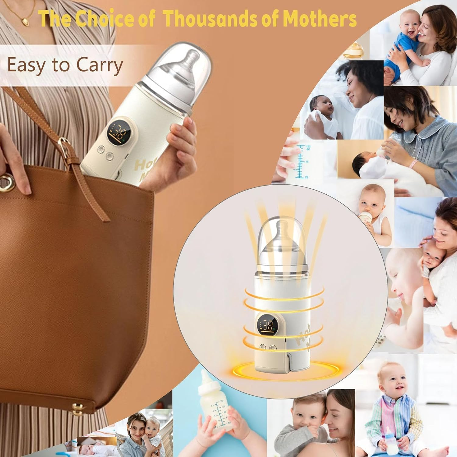 Portable Bottle Warmer for Travel, Rapid Warming with Battery(8000Mah), Warm for 6-10 Hours,Led Display & Temperature Control,Waterless Milk Warming for Comfortable Baby Feeding,Bottle Warmer on the Go image number 5