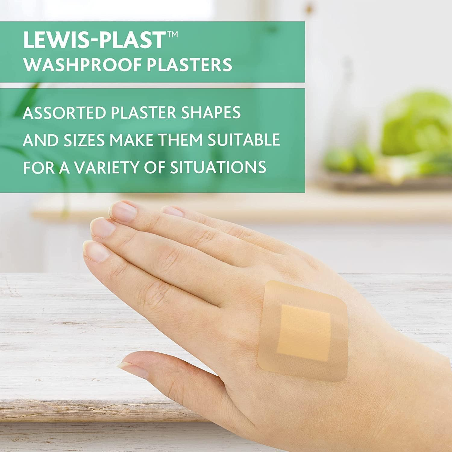 Lewis-Plast Premium Assorted Breathable Sterile Hypoallergenic Washproof Plasters, Box of 100 First Aid Medical Grade Waterproof Plaster, Suitable for All Types of Minor Cuts and Grazes image number 4