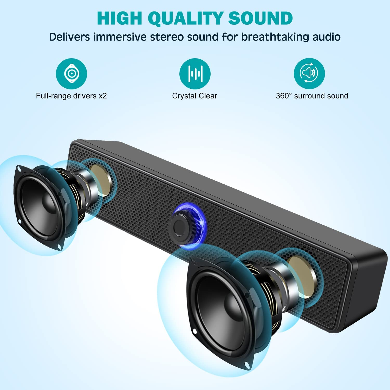 Computer Speakers, PC Wired Desktop Speakers 2.0 Stereo Sound USB Powered Laptop Speakers for Computer, Desktop, Tablet, PC, Mac, Pad, Cellphone and More [2021 Version] image number 6