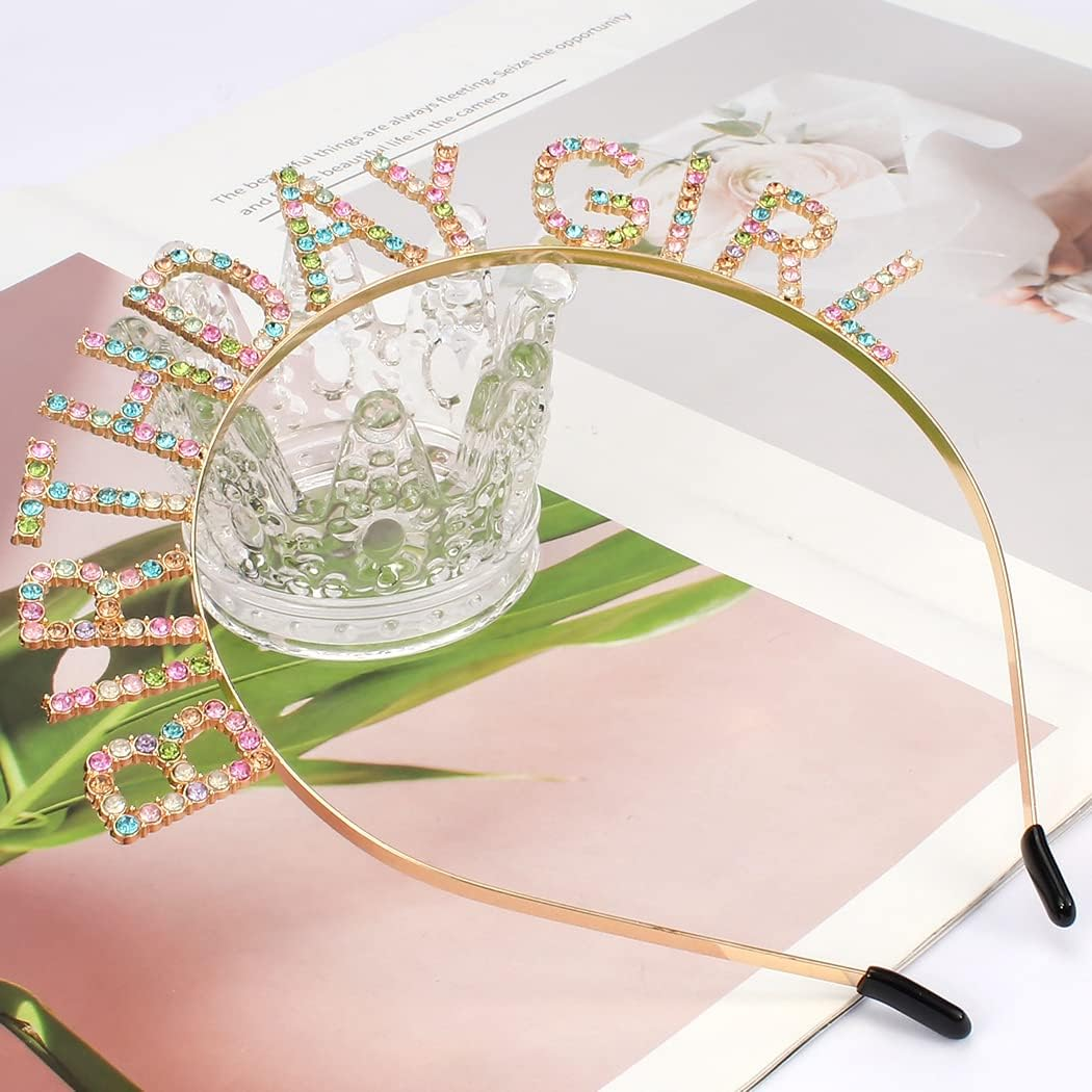 AOPRIE Birthday Girl Headband Birthday Tiara for Women Girls Happy Birthday Princess Crown Rhinestone Happy Birthday Accessories, Gold Colorful image number 1