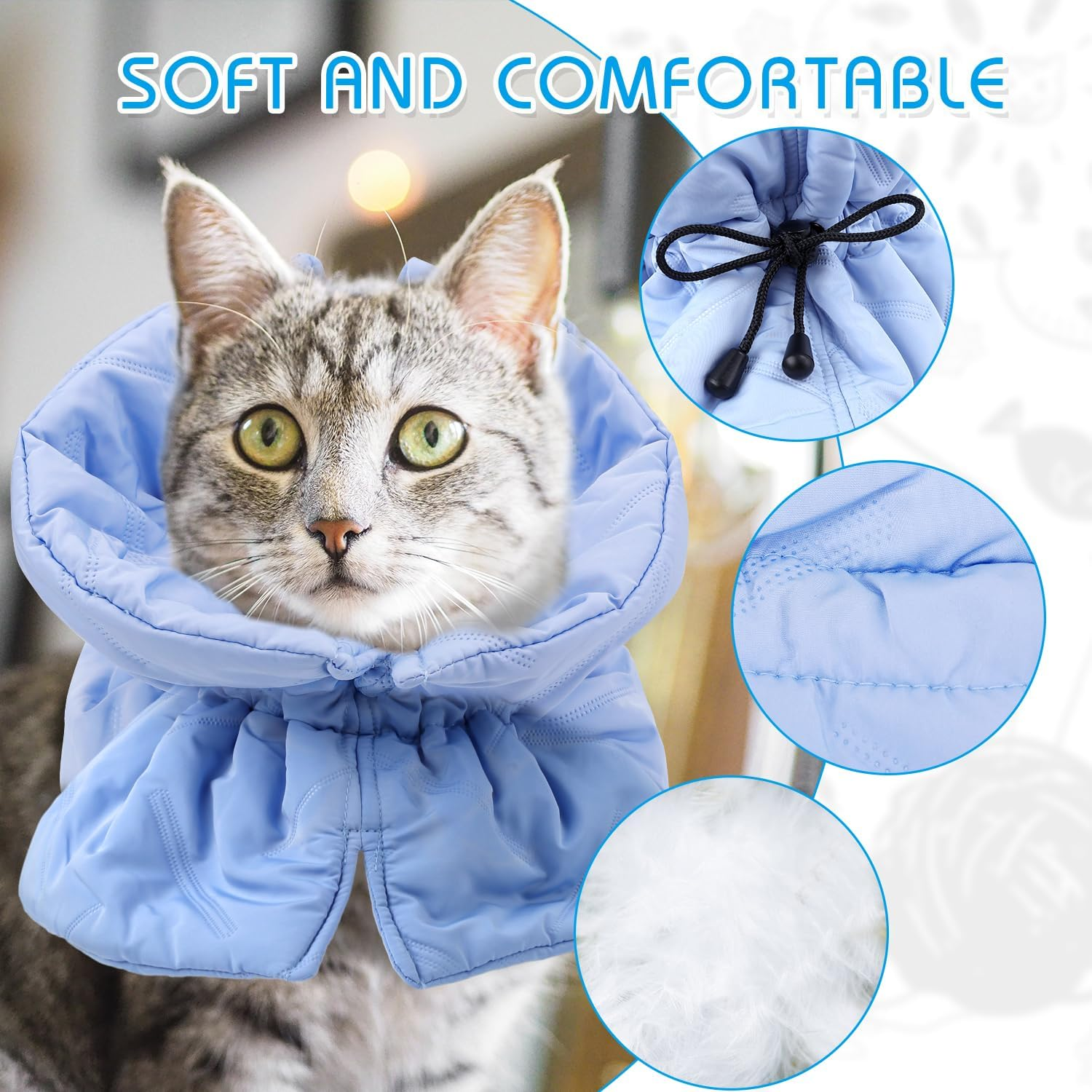 BOXOB Cat Recovery Collar Cone, Adjustable, Lightweight, Waterproof, Soft, Prevents Licking Wounds, Fits 4-10 Lbs, Light Blue, Sponge, Twill Composite image number 4