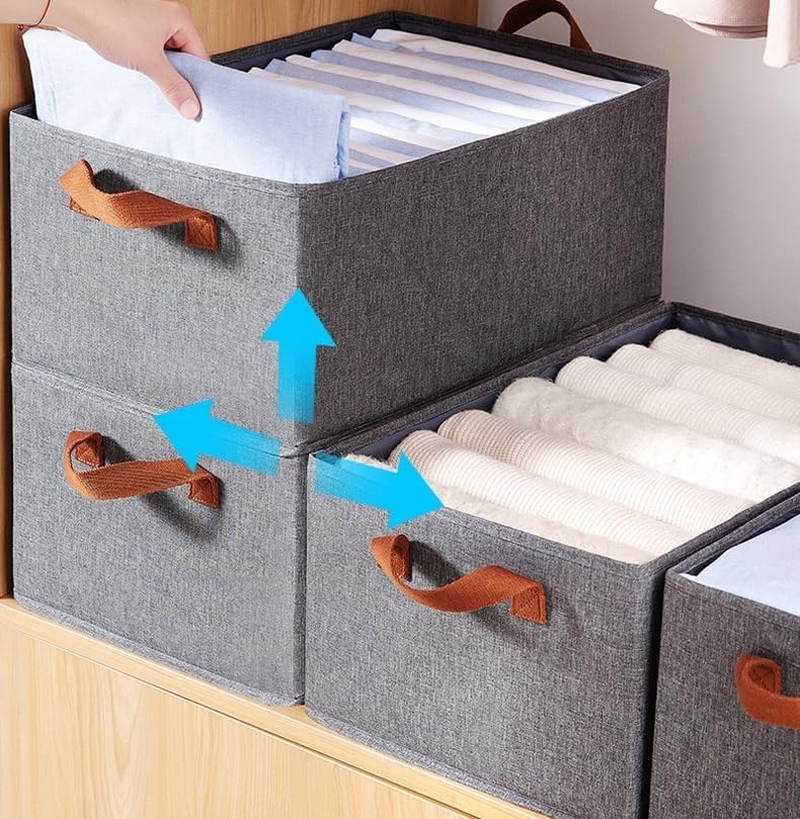 YNTCHENG Pack of 6 Large Capacity Storage Bins Closet Organizer System,Sturdy Foldable Storage Boxes,Shelf Organizer Shelves Basket Storage Bin with Handles for Organizing Clothing,Sheets,Toys image number 3