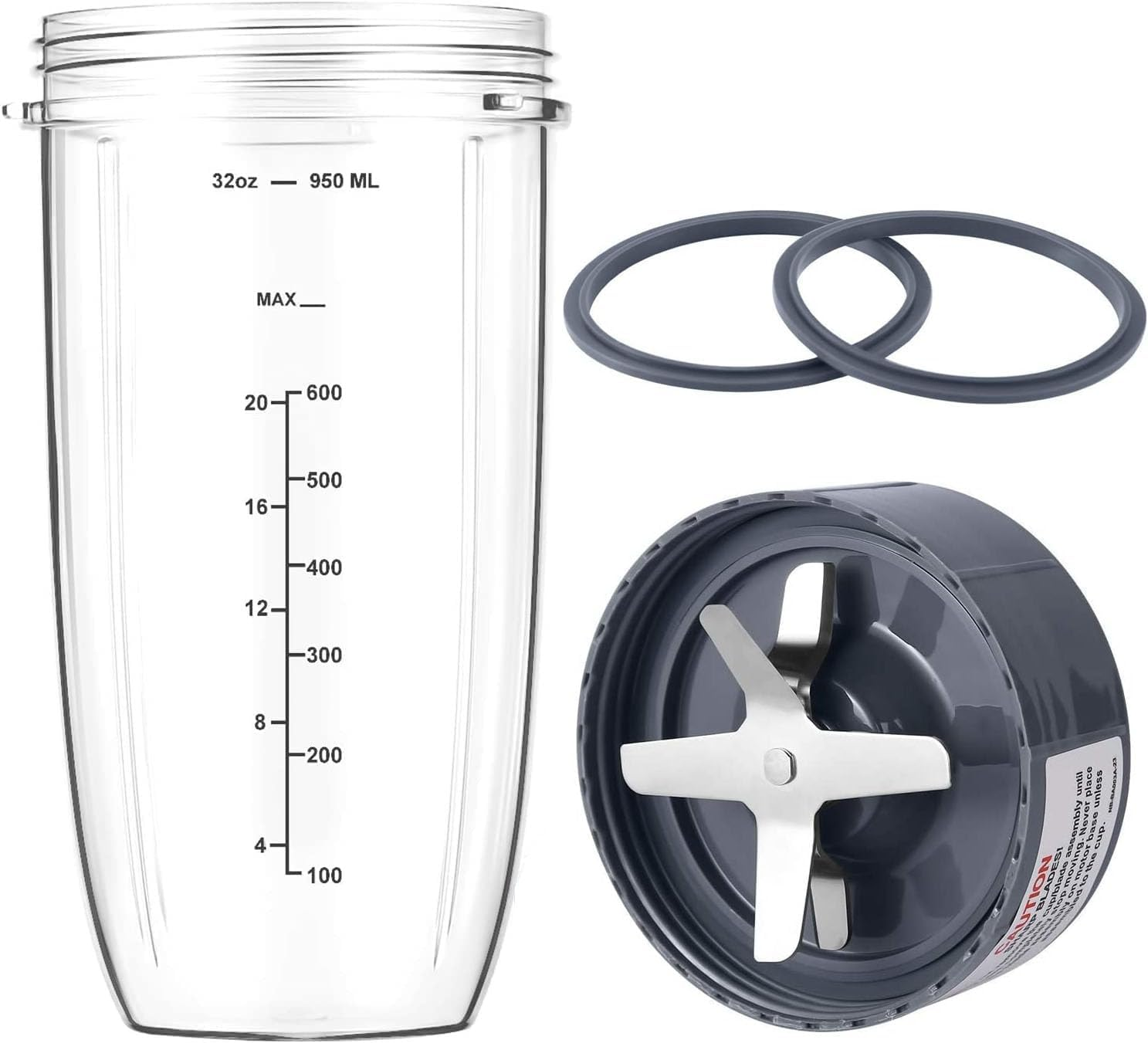 4-Piece Blender Cup and Blade Replacement Parts 32Oz Cup and Extractor Blade and 2 Rubber Gaskets Compatible with Nutribullet High-Speed Blender/Mixer System 600W/900W Series image number 2