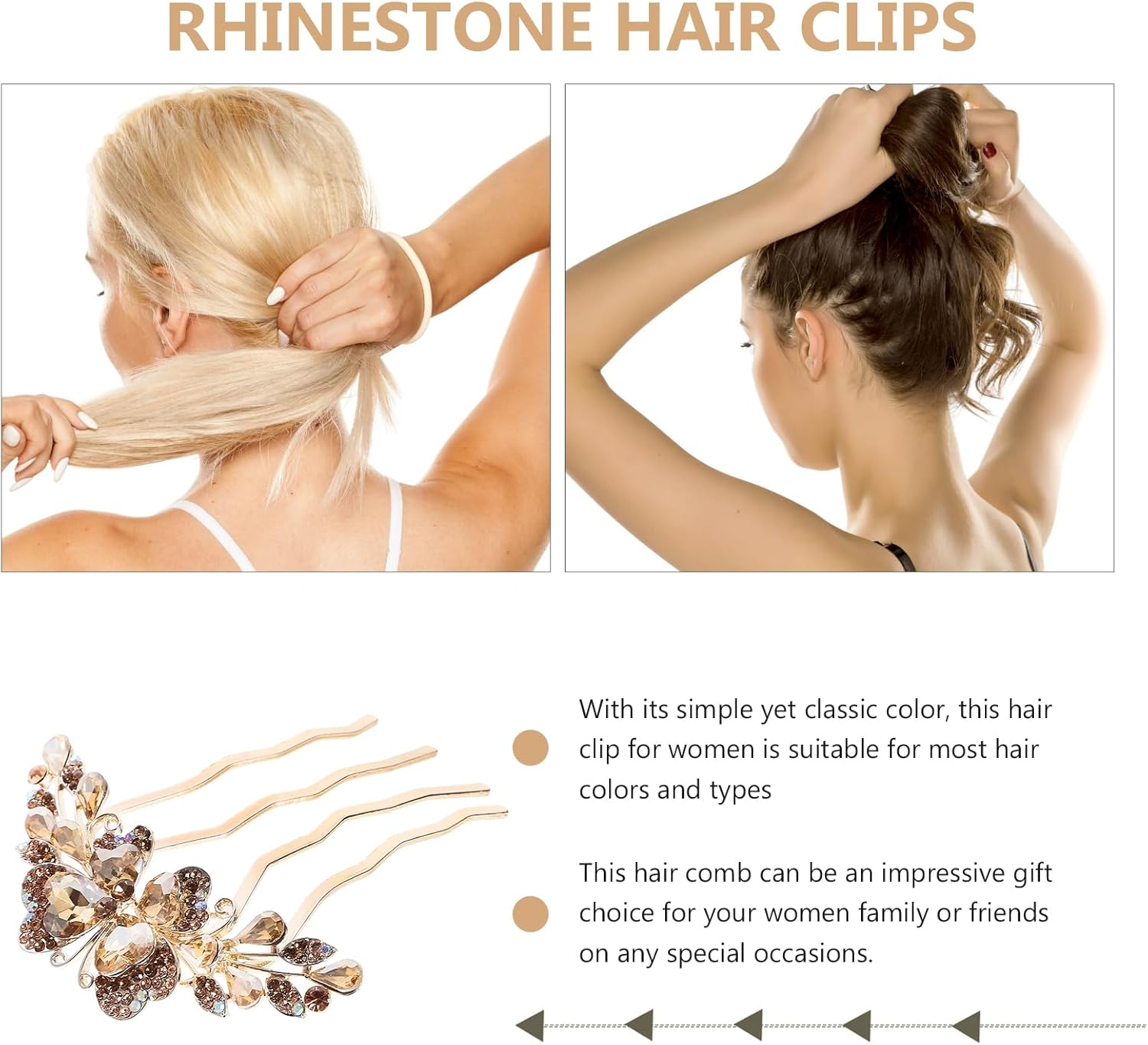 LOGOFUN Crystal Hair Side Comb Rhinestone Hair Comb Wedding Bride Updo Side Comb Bridal 4-Prong Hairpin for Women Girls Hair Accessory - Champagne Color