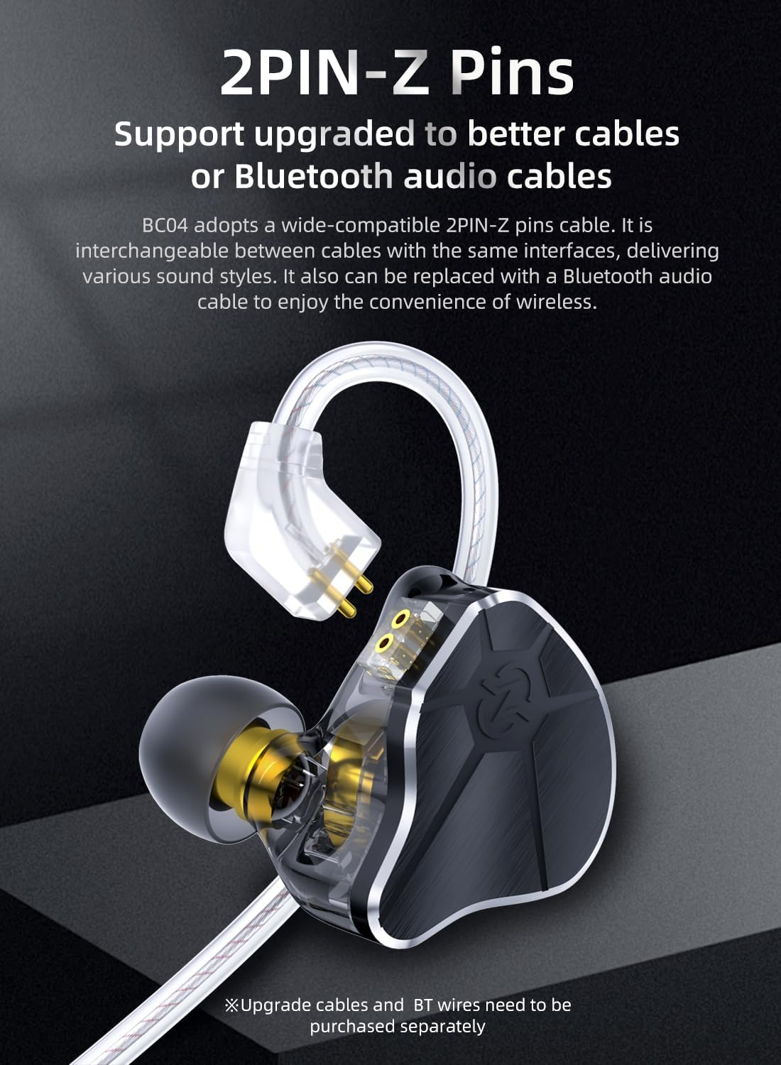 EZ EAR In-Ear Monitor CCZ BC04 Hifi Earphones DD & BA Dynamic Drivers Rich Details Cable Earphones IEM Deep Bass with 2 Pin Removable Cable for Phone PC Music Games (Silver, Microphone)