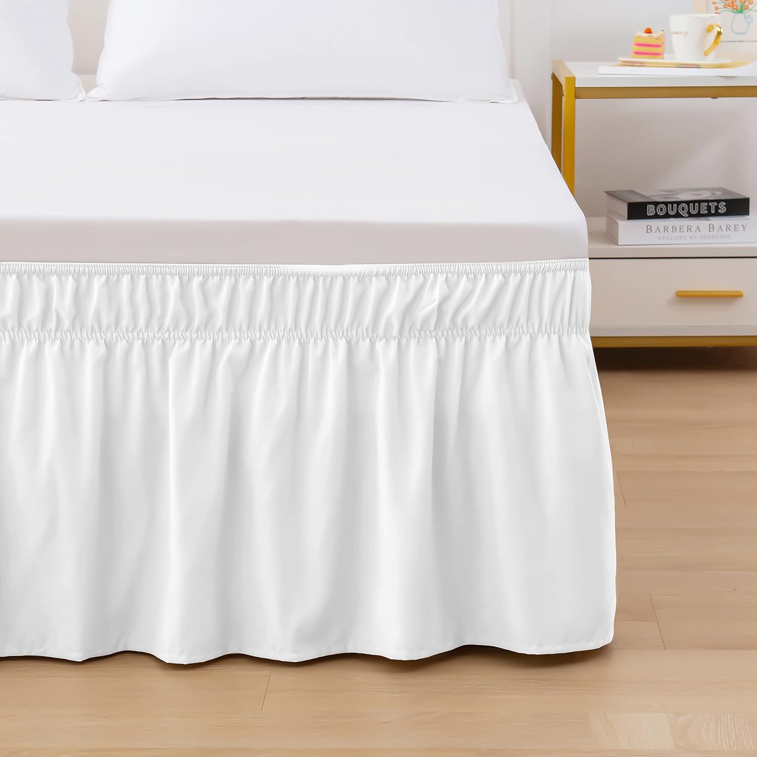 Elegant Comfort Luxurious Wrap around Elastic Solid Ruffled Bed Skirt, with 16 Inch Tailored Drop - Easy Fit, Premium Quality Wrinkle and Fade Resistant - King/Queen, White image number 7