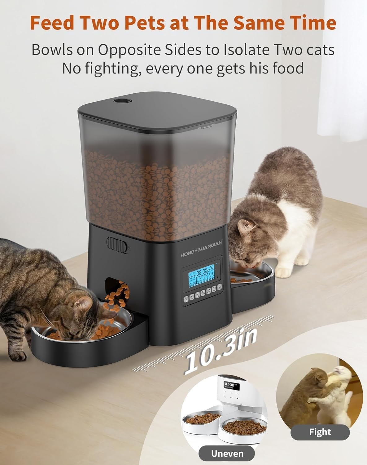 Honeyguardian Automatic Cat Feeder 2 Bowls, 3.5 L Automatic Feeder, Even Food Distribution for Cats and Dogs, Voice Recording, 1-6 Meals a Day image number 6