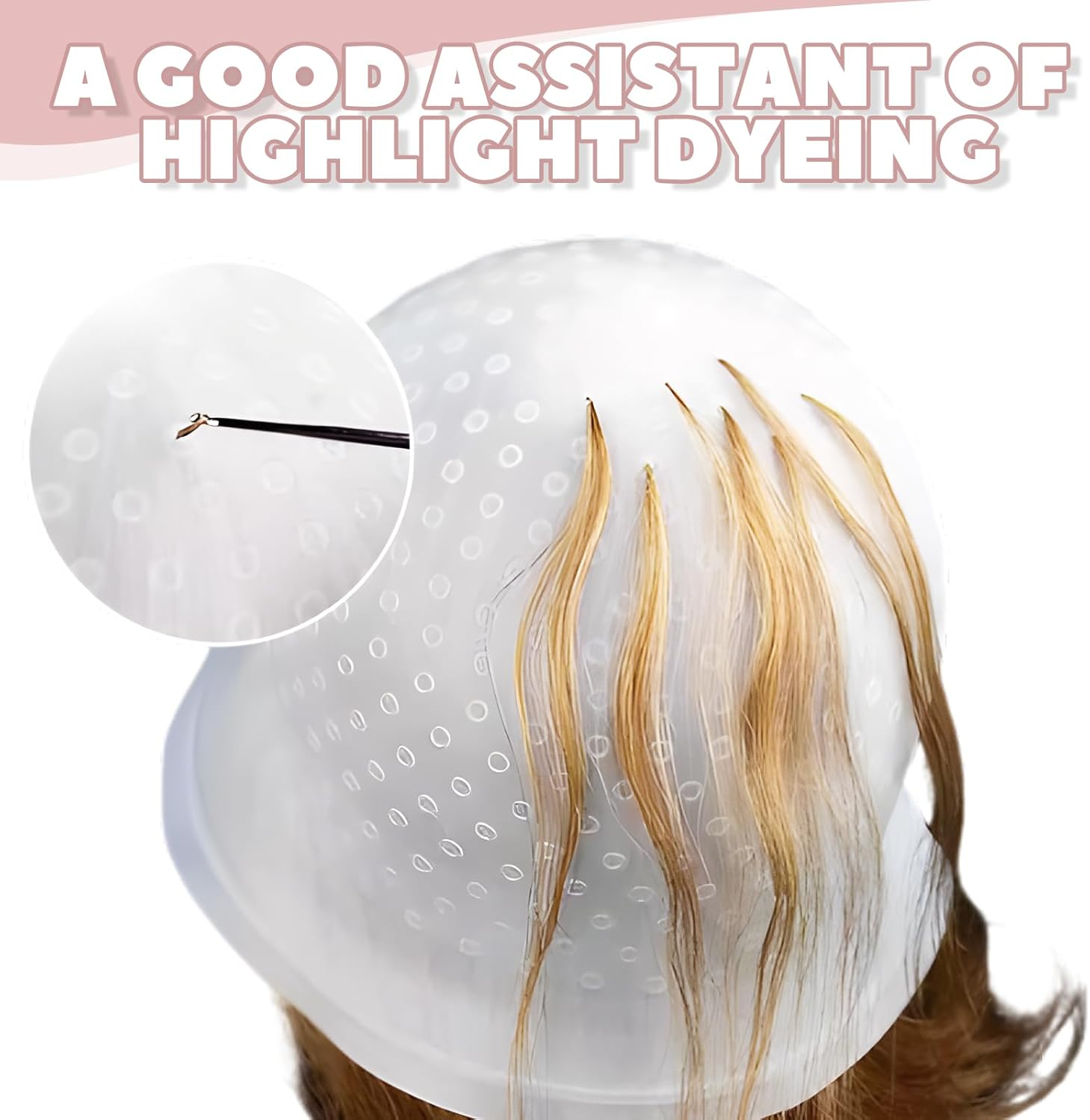 Teccfly Silicone Hair Dye Cap with Hook, Reusable Silicone Highlighted Hair Cap for Salon & Home Use, Fits Most Head Sizes (22X30.5Cm/8.7&times;12 In)