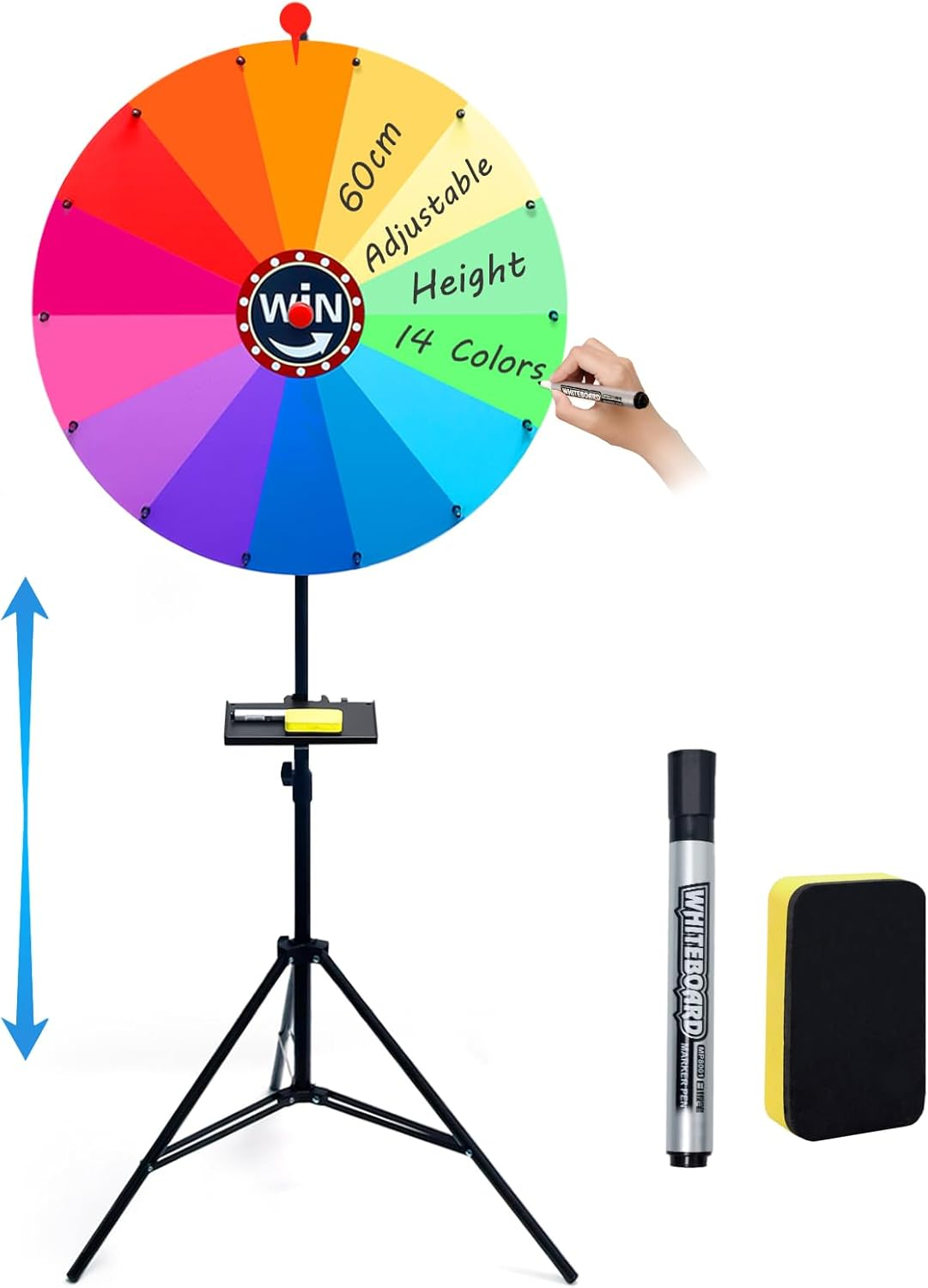 24'' 60Cm Spinning Prize Wheel Adjustable 1-2M Height Spin Doodle Game Spinner Colour Roulette Wheel with Foldable Stand Prize Wheel Spinner for Parties Events Games Trade Show 14 Colors image number 4