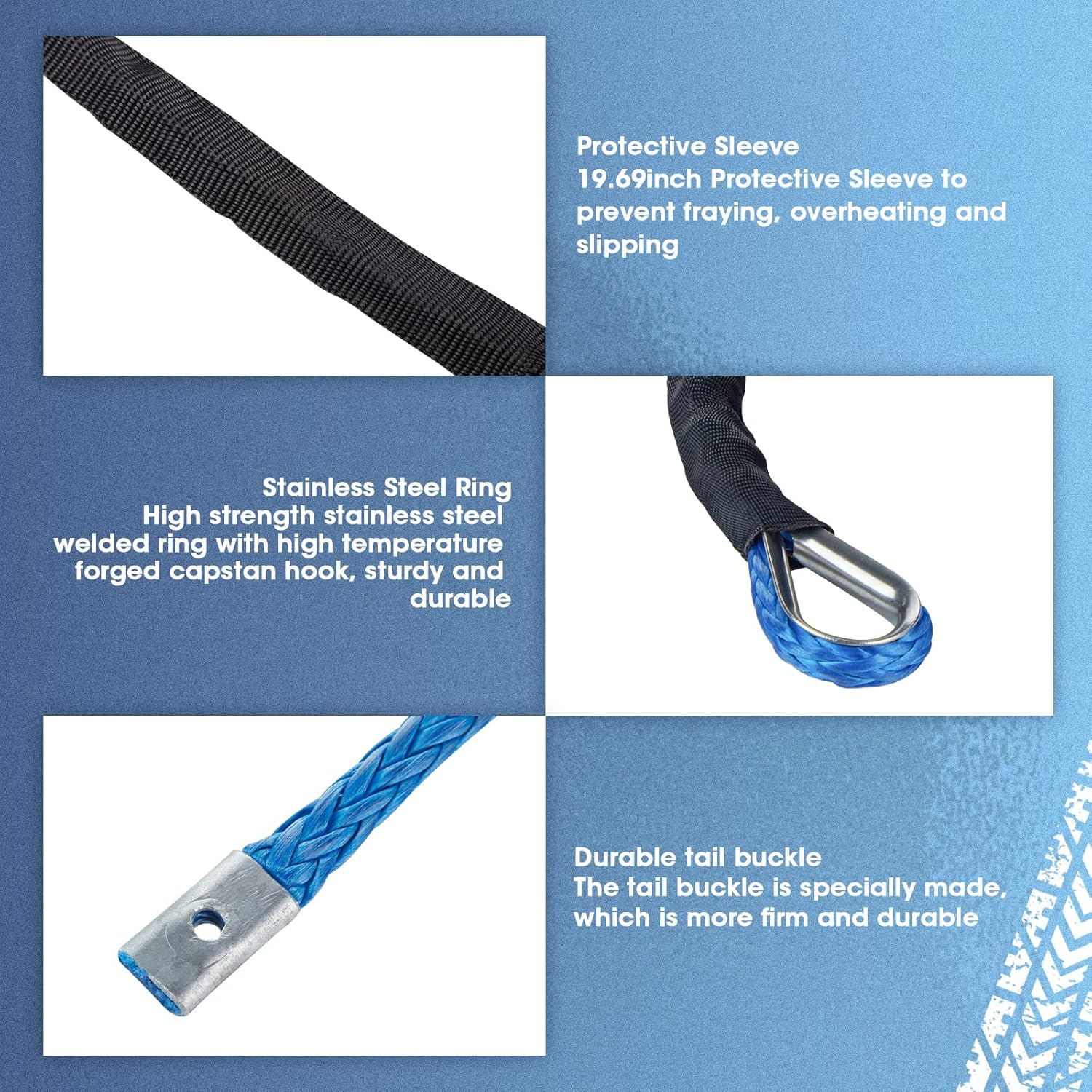 Carforu Synthetic Winch Rope 5/16'' X 50Ft,13000Lbs Synthetic Winch Line Cable Rope with Protective Sleeve + Forged Winch Hook for off Road Vehicle ATV UTV SUV Truck Boat Winch Accessory image number 5