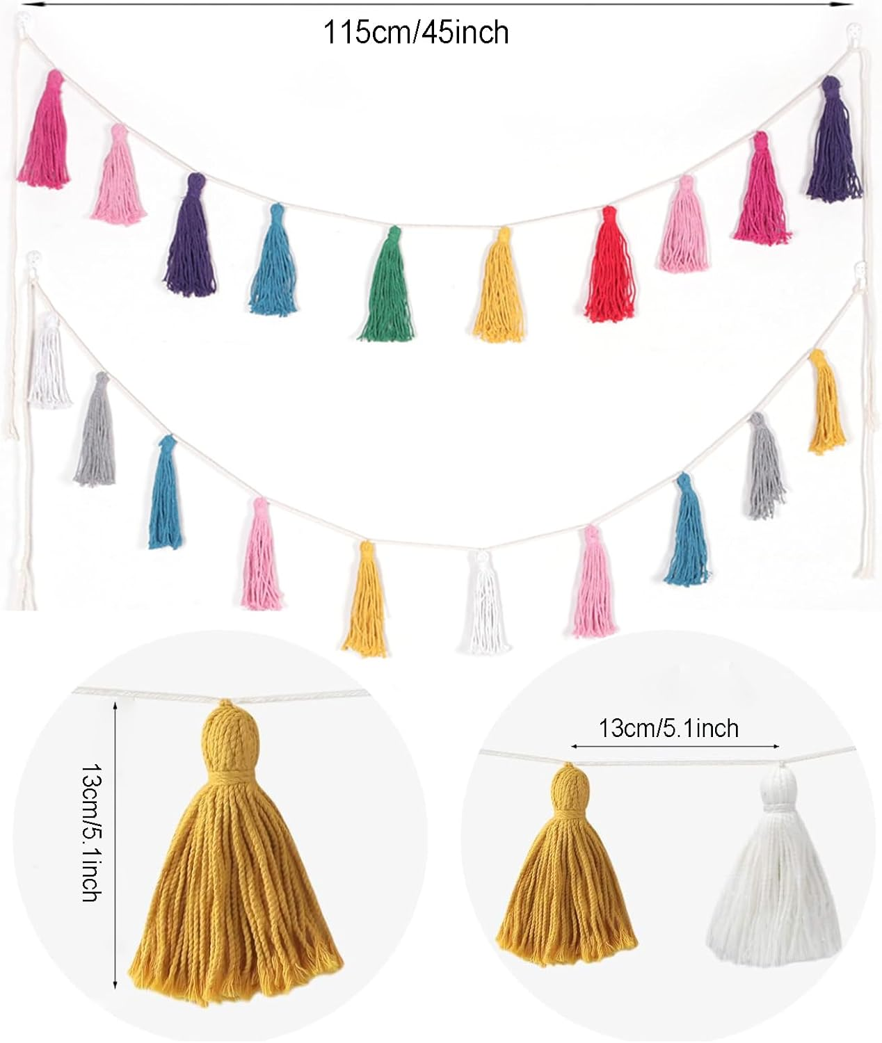 2Pack Tassel Garland Boho Cotton Pastel Banner Decorative Wall Hanging for Home Decoration Wedding Birthday Baby Shower Party Supplies, Rainbow Wall Hangings for Classroom, Nursery, Wedding Decor