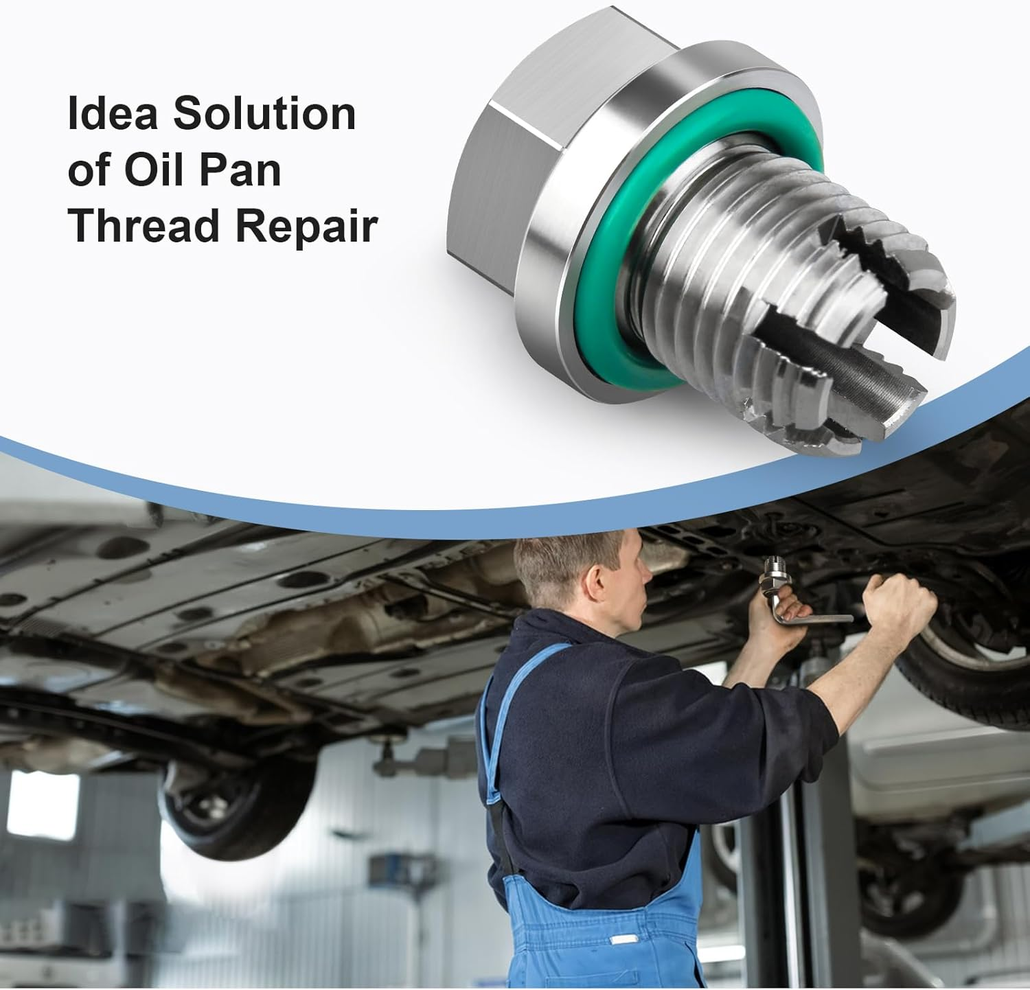 M14.1-1.5 X 15Mm Oversize Piggyback Oil Drain Plug, Stainless Steel Self Tapping Oil Pan Thread Repair Kit image number 5