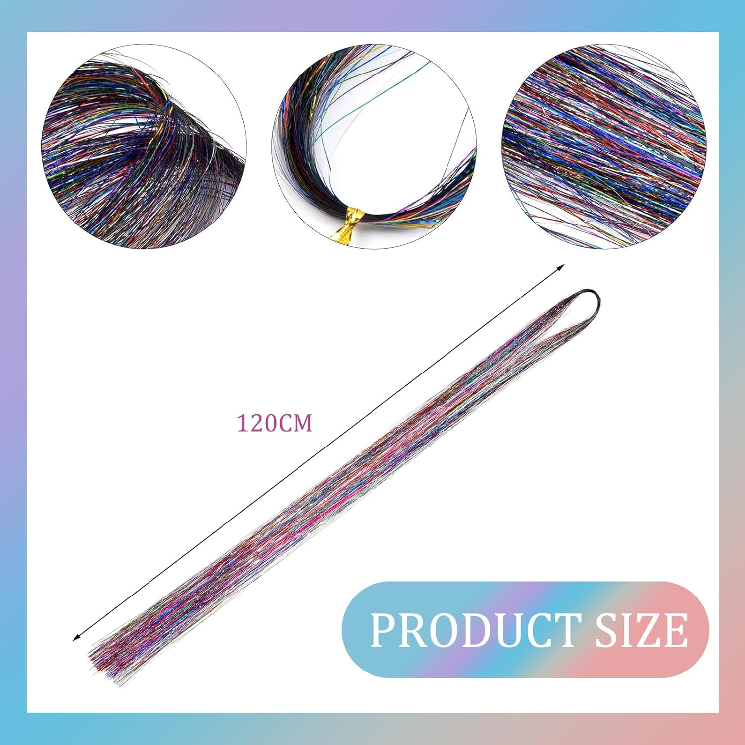 DHWEKU Hair Tinsel Strands 3 Colours Hair Tinsel Extensions, Hair Tinsel Strands Kit Hair Tinsel Hair Tinsel Strands Hair Strands, 120 Cm Strands Straight Long Hairpiece Accessories for Girls Women image number 5