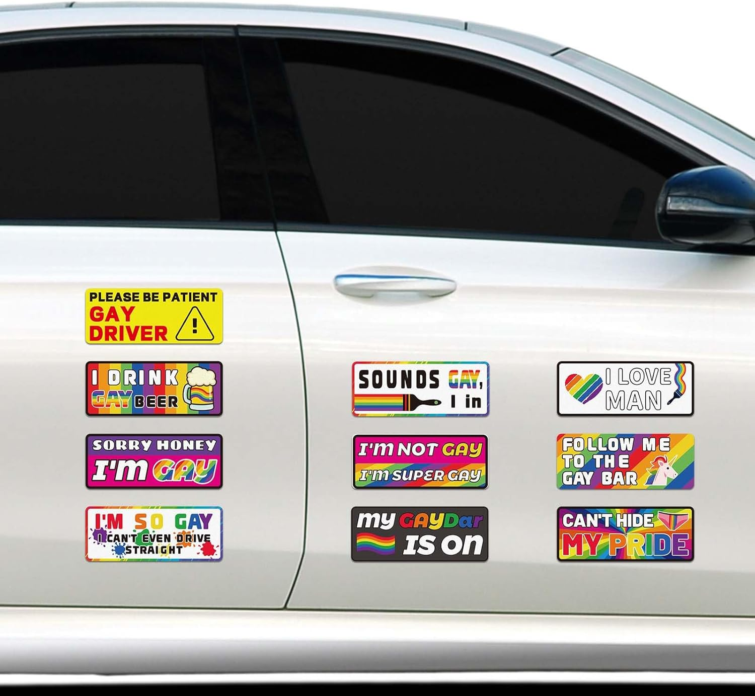 BOXOB 10Pcs Funny Gay Bumper Stickers, Waterproof Funny Car Magnets Gay Stickers LGBT Magnetic Bumper Decals Reflective Rainbow Car Decals for Vehicles and Trucks image number 5