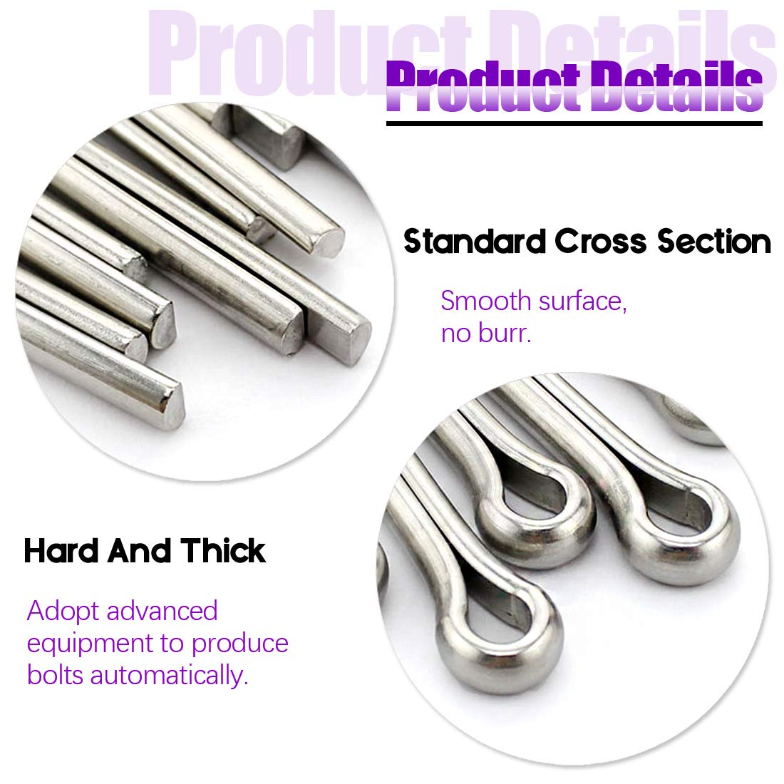 Swpeet 110Pcs 304 Stainless Steel Cotter Pin Clip Key Fastener Fitting Assortment Kit Perfect for Automotive Mechanics Small Engine Repair image number 2