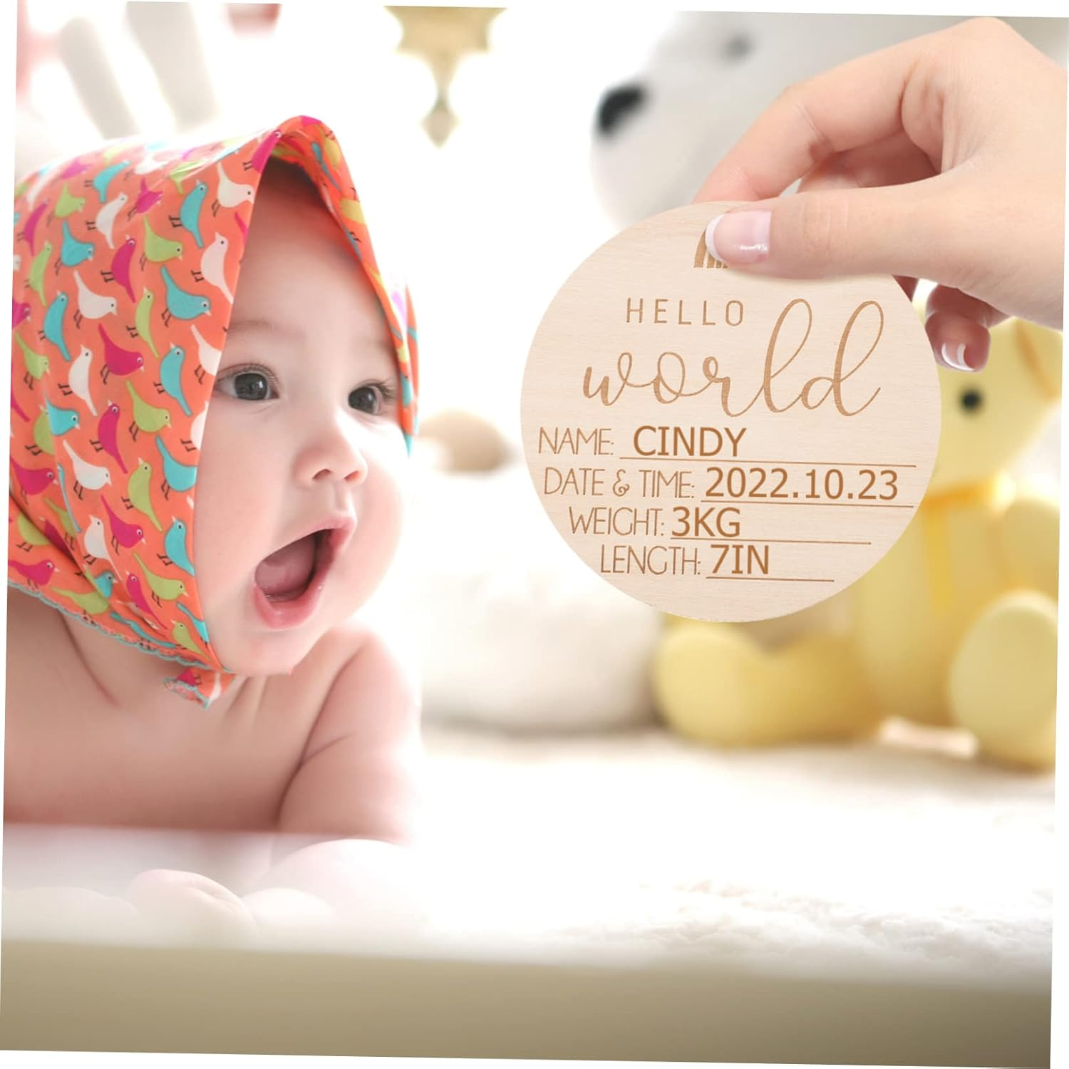 ERINGOGO 5Pcs Wooden Birth Announcement Sign Cards Rainbow Design Hospital Newborn Photo Props Smooth Polished Durable Plaques for Commemorative Photography image number 4