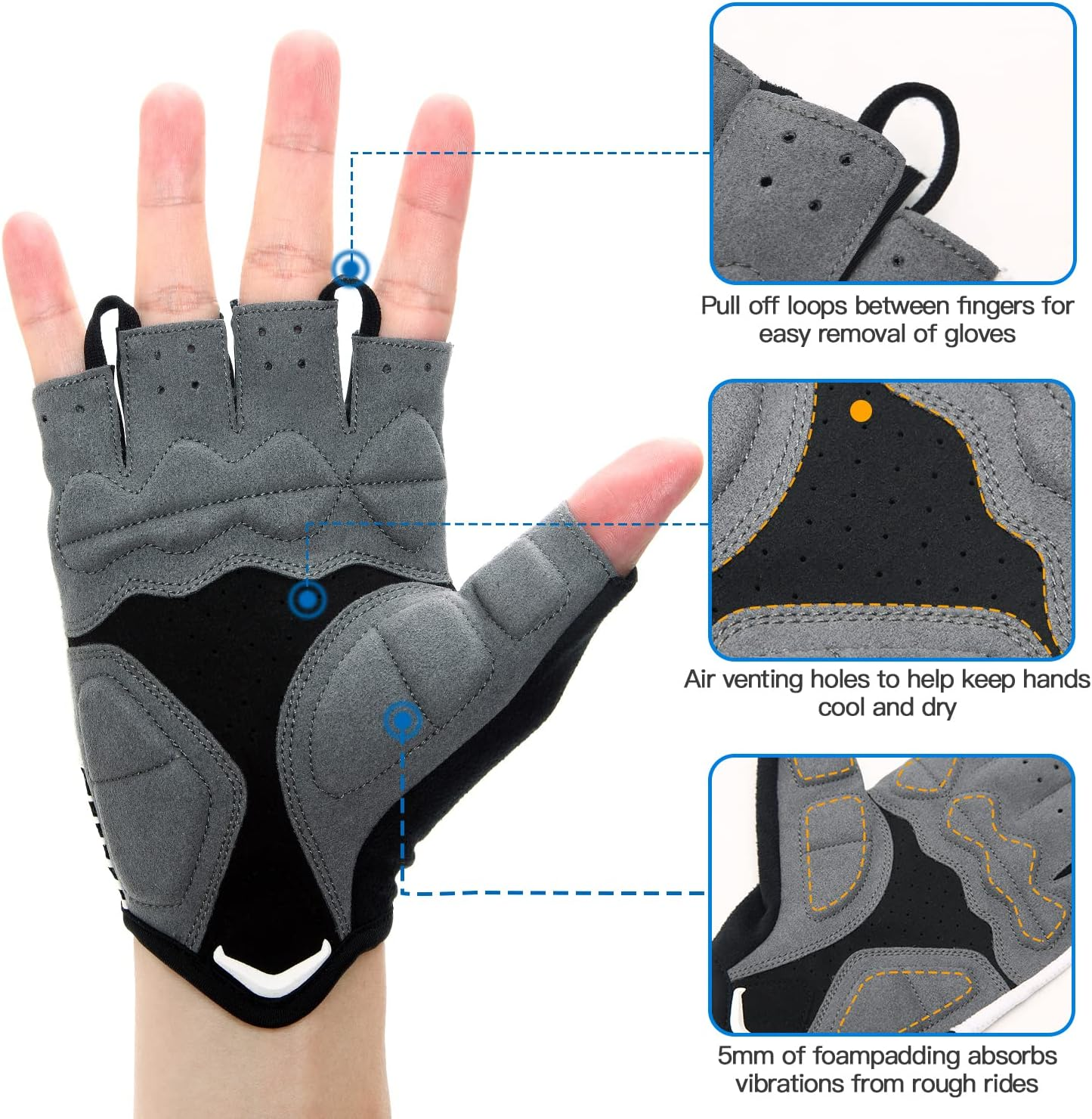 Souke Sports Cycling Bike Gloves Padded Half Finger Bicycle Gloves Shock-Absorbing Anti-Slip Breathable MTB Road Biking Gloves for Men/Women