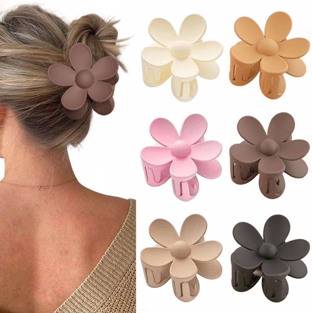 ZSPERKLA 6 Pieces Flower Hair Clips for Thick Thin Hair, Strong Hold, Cute Flower Hair Clips, Non-Slip Large Matte Hair Styling Accessories for Women Girls image number 3