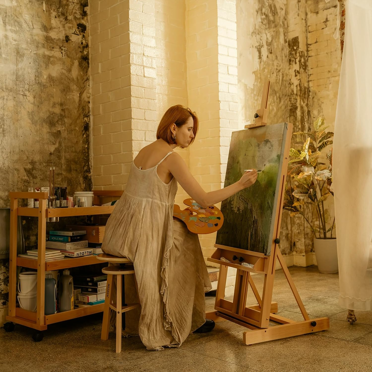 MEEDEN Large H-Frame Easel, Solid Beech Wooden Easel, Painting Art Easel for Display, Easels for Painting Holds Canvases up to 78", Natural image number 2