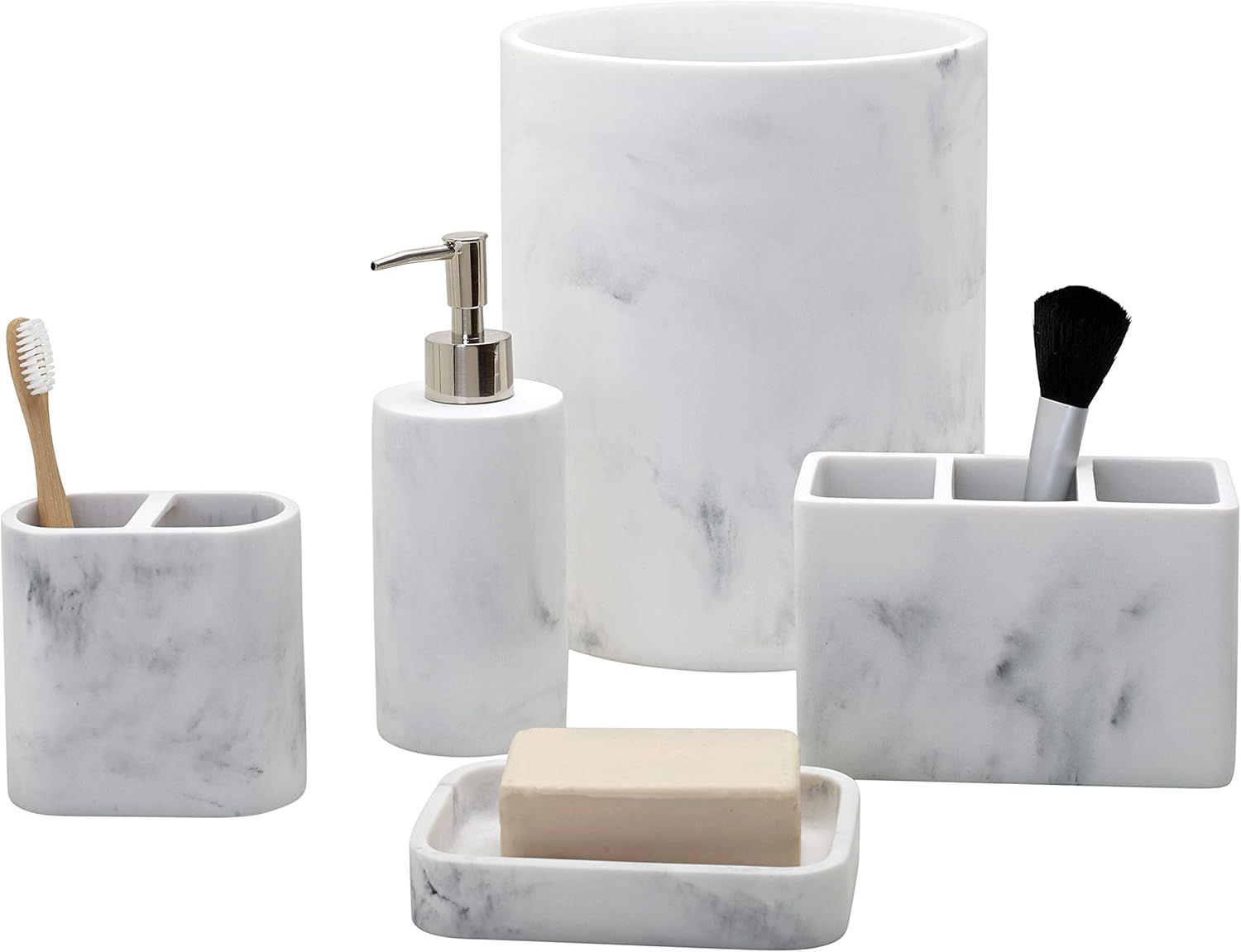 Zenna Home Corin Vanity Organizer: Countertop Storage for Bathroom Counter Organization, Toothbrush Holder, Makeup and More, Sturdy Resin, Marble Grey image number 4