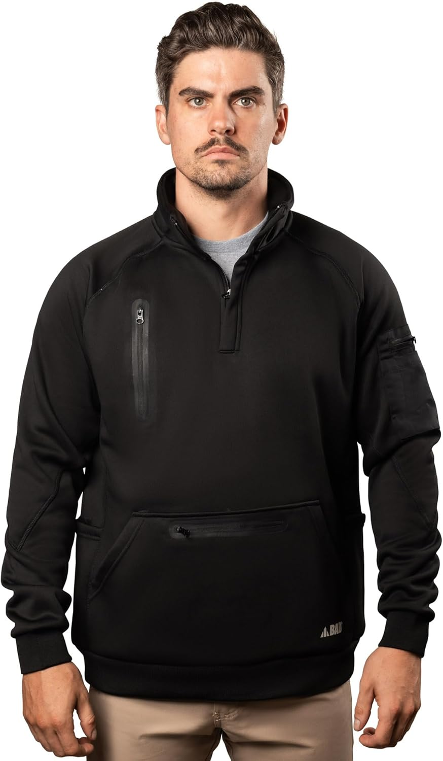 Bad Workwear Waterproof Rain-Defend Hi-Vis Fleece 1/4 Zip Jumper - Waterproof & Windproof | Fleece Fabric | Men&rsquo;S Jumper with Pockets | Regulate Warmth | Elastic Wrists | image number 5