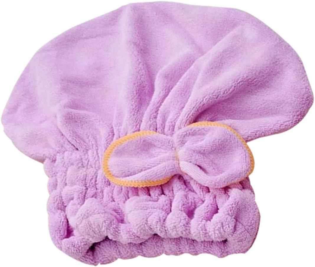 Microfiber Hair Drying Cap Fast Drying Hat Elastic for Women Butterfly Knot Design Purple image number 1
