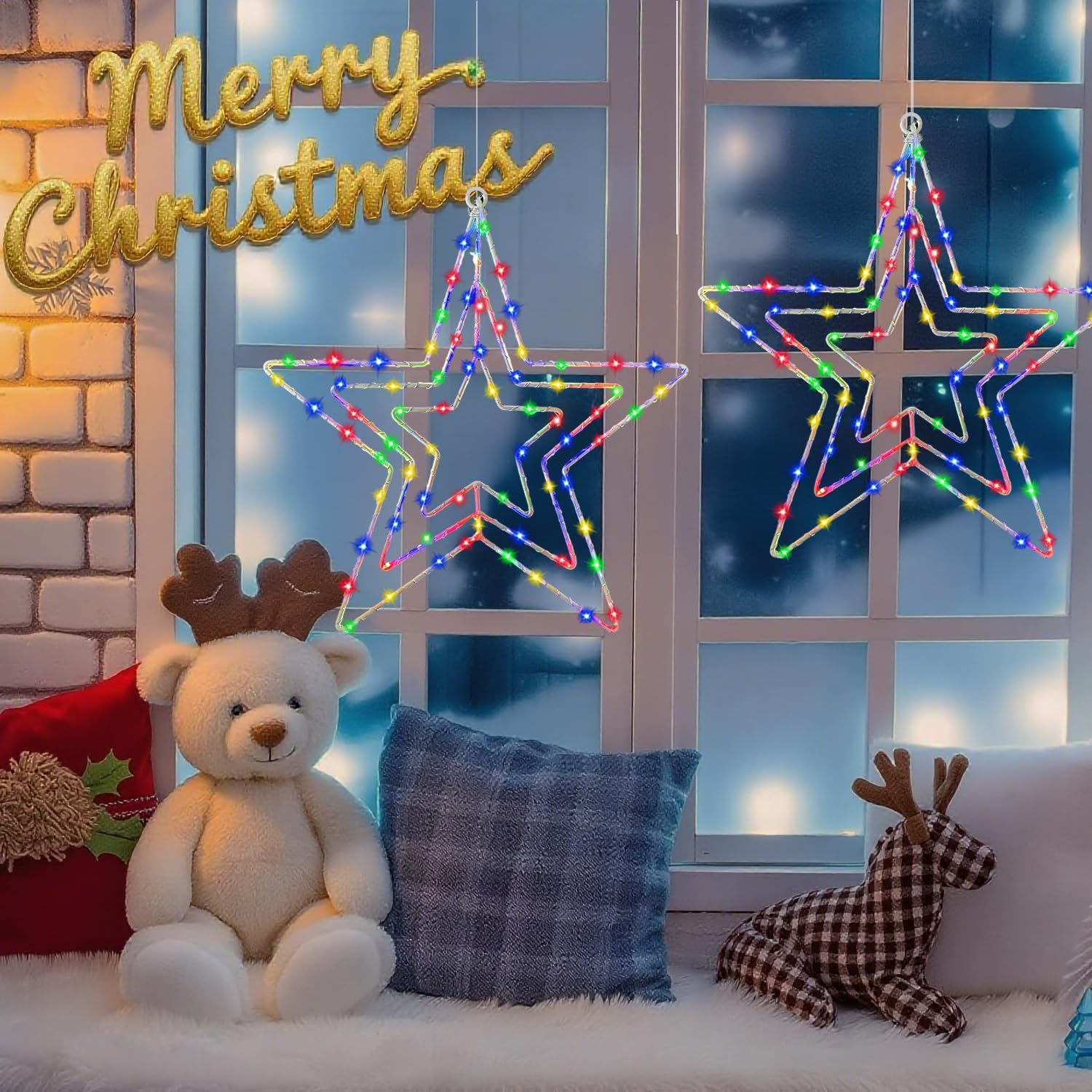 Joysing Christmas Decoration Window Pack of 2 Christmas Star Window Battery Operated with Timer, LED Star Waterproof Christmas Lighting 3-In-1 Luminous Star for Indoor Outdoor Christmas Decoration image number 5