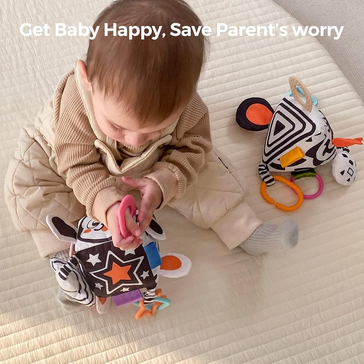 TUMAMA Baby Soft Hanging Rattle High Contrast Toys,Black and White Infant Toys 0-3 Months for Newborn,Baby Hanging Stroller Toy for Toddlers,Soft Sensory Rattles Toys Gift with Wind Chime image number 4