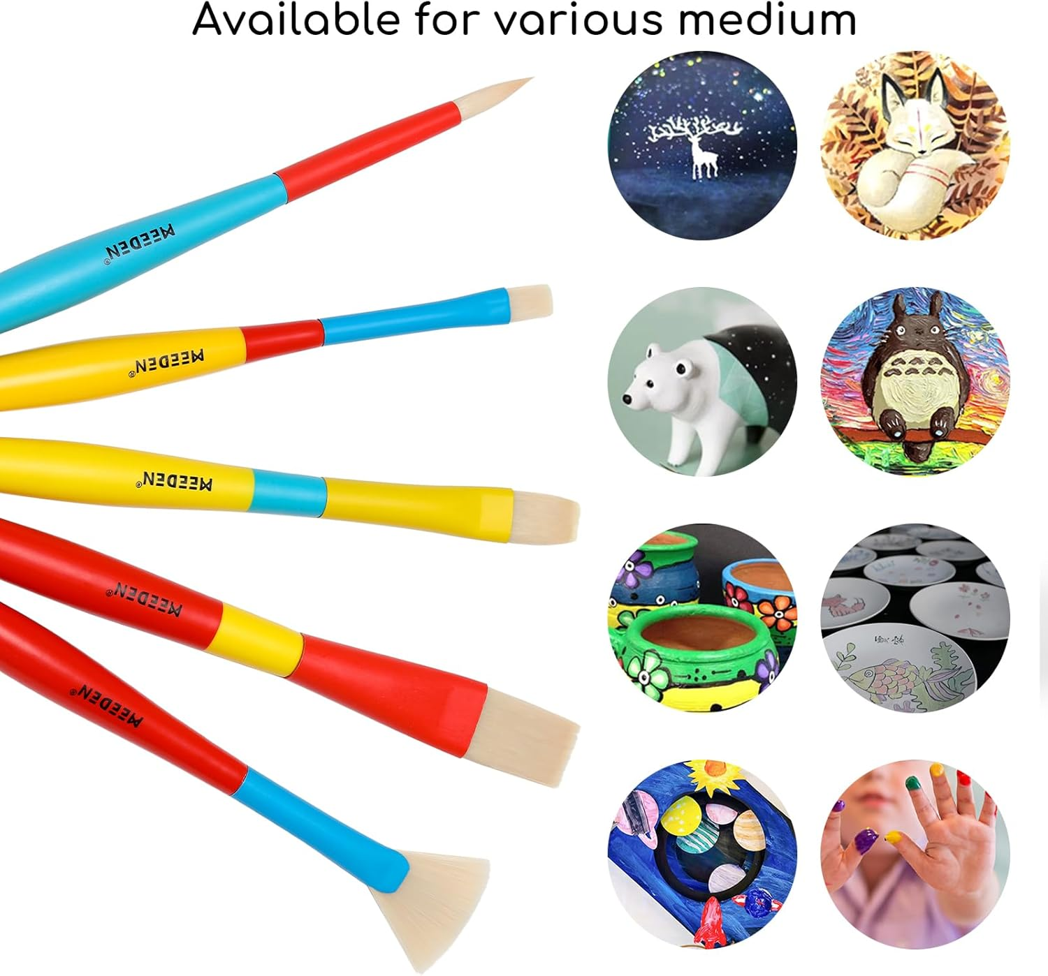MEEDEN Paint Brushes for Kids: 5 Pcs round Flat & Fan Kids Paintbrush Set for All Purpose - Preschool Toddler Paint Brushes for Acrylic & Washable Paint image number 2