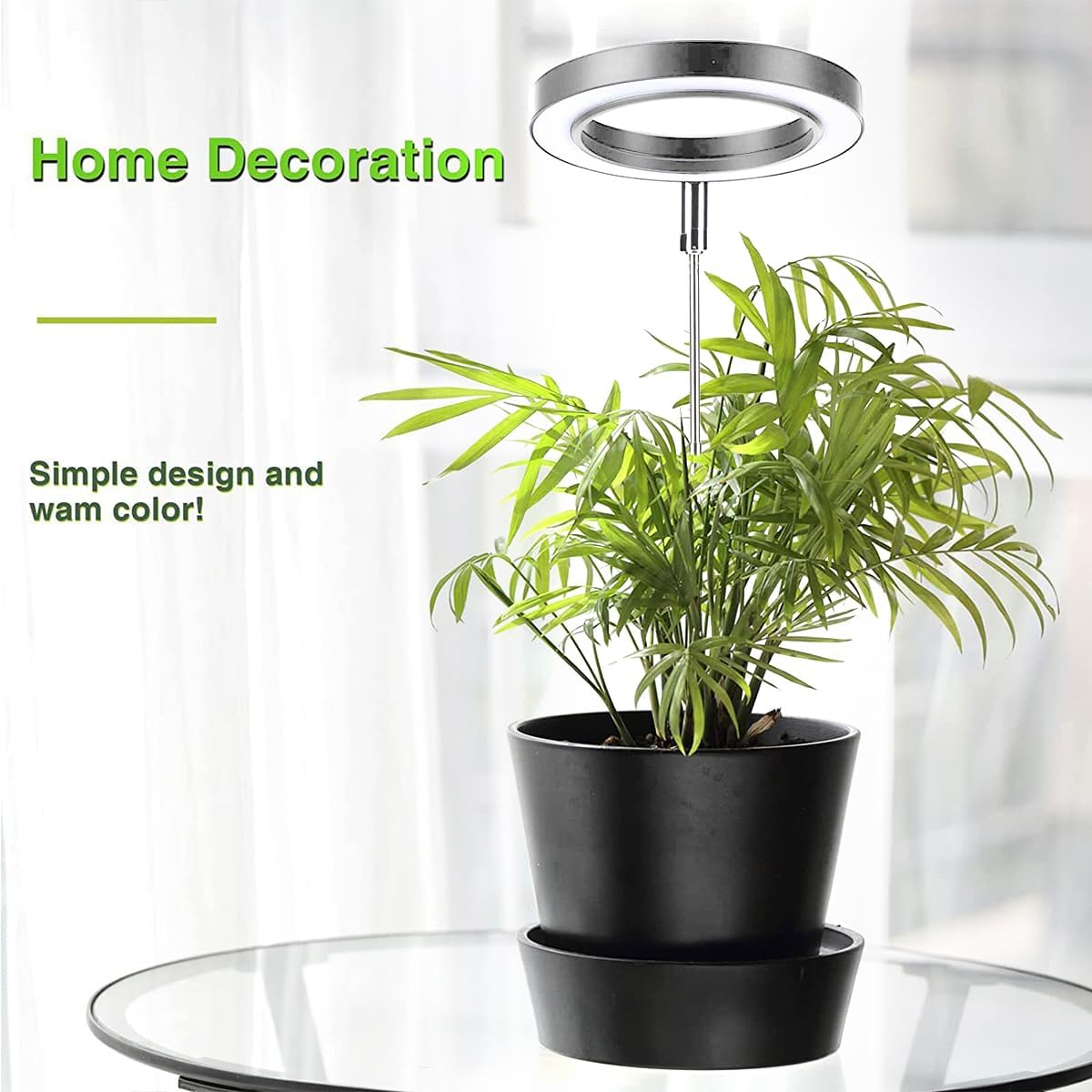 LED Grow Light for Indoor, 48 LED round Growth Light Stake with 3 Timer 3/9/12H and 9 Dimmable Levels, Height Adjustable Full Spectrum Growing Lamp (White)