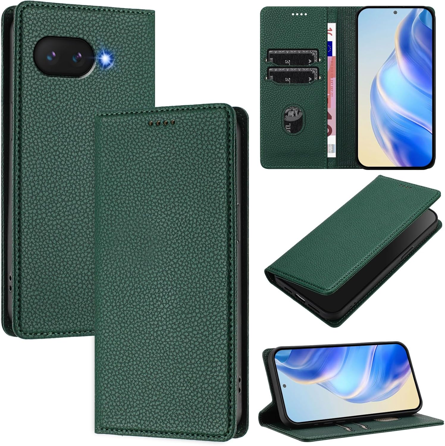 XINYEXIN Leather Case for Google Pixel 9A, PU Leather Flip Case with Card Slot, Stand, Magnetic Folio Mobile Phone Protective Case - Black