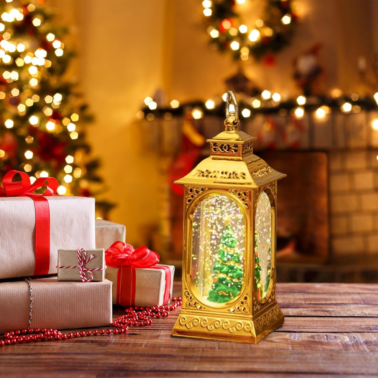 Christmas Snow Globe Lantern, LED Vintage Snow Crystal Ball Lantern Night Light, Christmas Lantern Lights, Portable Night Light Snow Globe for Gate, Yard, Garden, Patio image number 3