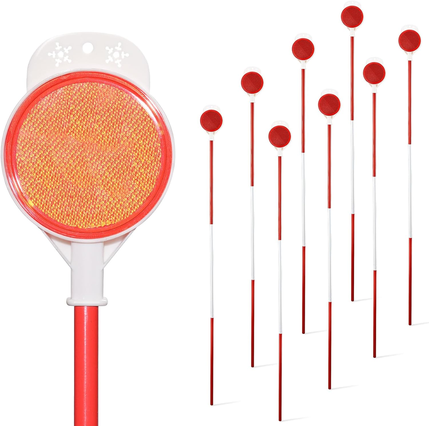 Reflective Driveway Markers - 50&rdquo;High Visiblility Driveway Reflectors Double Sided with Red & White Extra Thick Stainless Steel Pole - Rustproof for Road,Property Line,Yard,Snow Plowing - 8 Pack image number 5