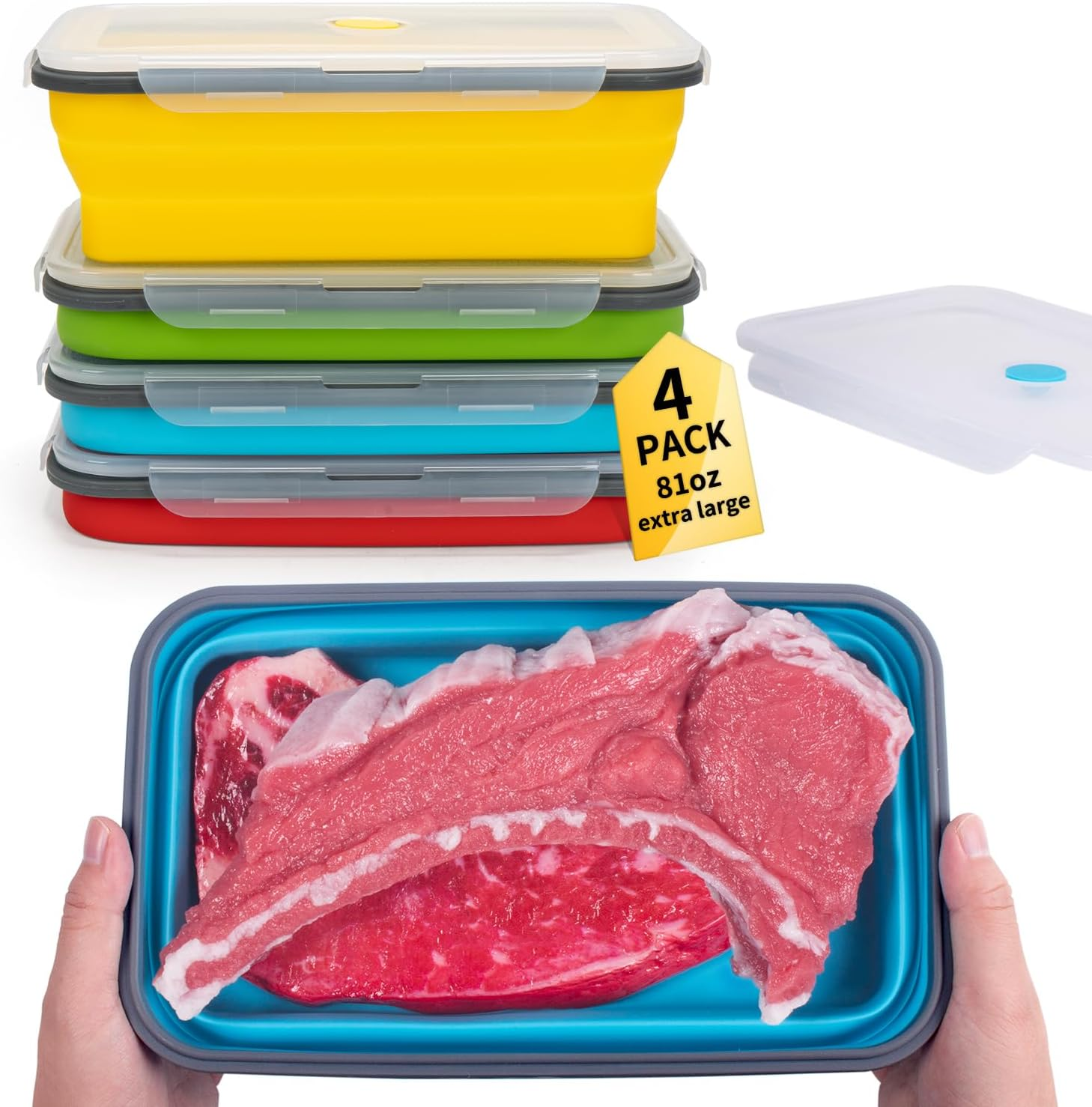 Collapsible Food Storage Containers with Airtight Lid, 4 Sizes, Annaklin Small and Large Stacking Silicone Collapsible Meal Prep Container Set for Leftover, Microwave Freezer Dishwasher Safe, Set of 4