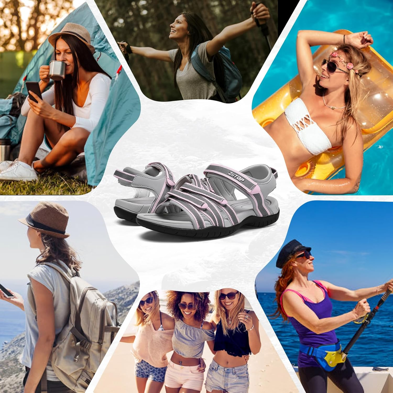 Womens Open Toe Hiking Sandal Women Slip on Sport Walking Sandal Straps with Arch Support Beach Vacation Casual Camping image number 4