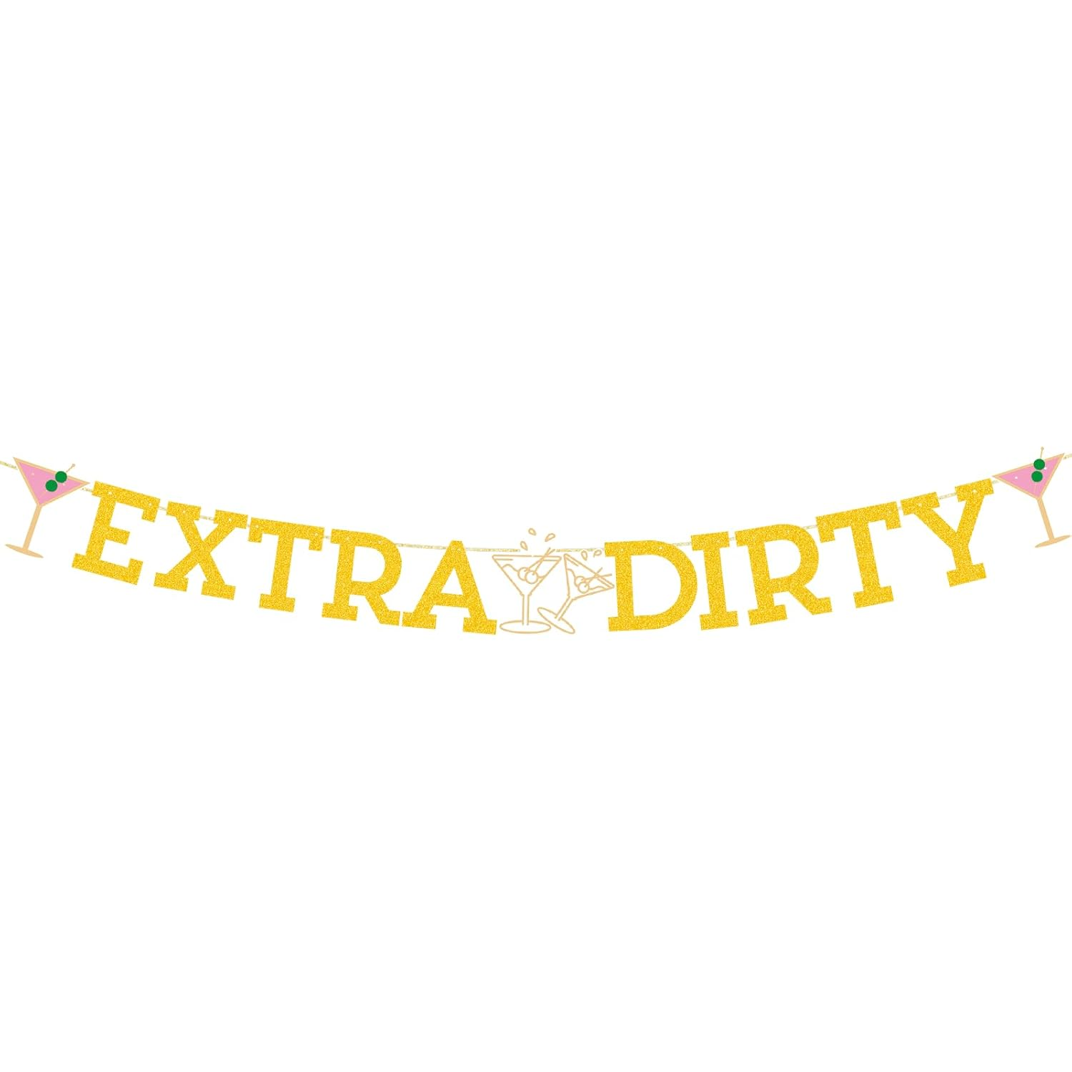 BOXOB Extra Dirty Martini Banner, 9.8 Ft Gold Bachelorette Party Decorations Glitter Letter Banner Garland Pre-Strung Birthday Sign Backdrop for Bridal Shower Martini-Themed Party Decorations image number 6