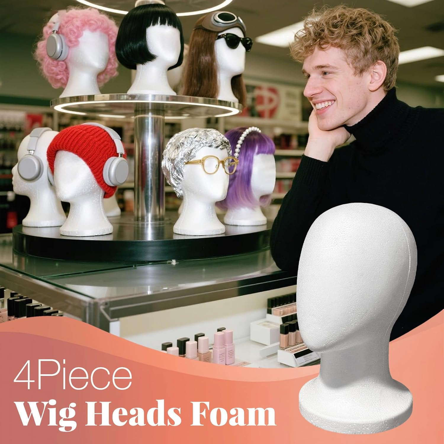 Mannequin Heads,4Piece Wig Stand | Realistic Model Stand Hat for Styling Display Crafts Cosplay Scarves, Glasses Making image number 2