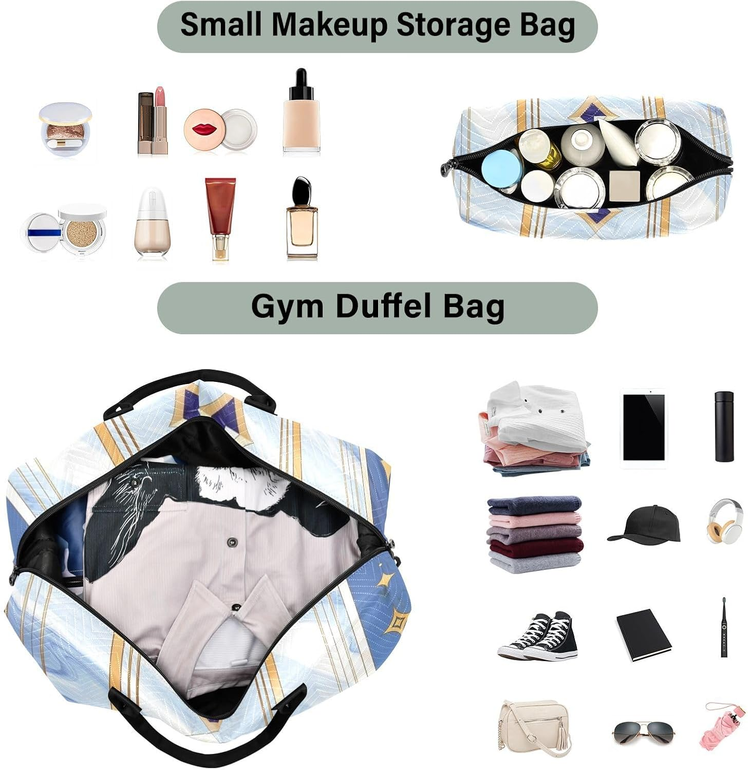 Western Magic Blue Gem Travel Bag Travel Weekender Gear Bag Sports Duffel Bags with Toiletry Bag for Travel 2 Pcs Set, Western Magic Blue Gem, 1 Size image number 3