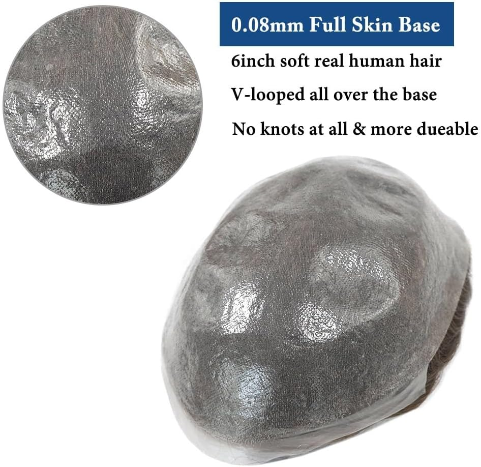 Replacement 0.08Mm Thin Skin Human Hair Men Toupee 18# Color Full PU Base Hairpiece Male Capillary Prothesis Systems image number 4